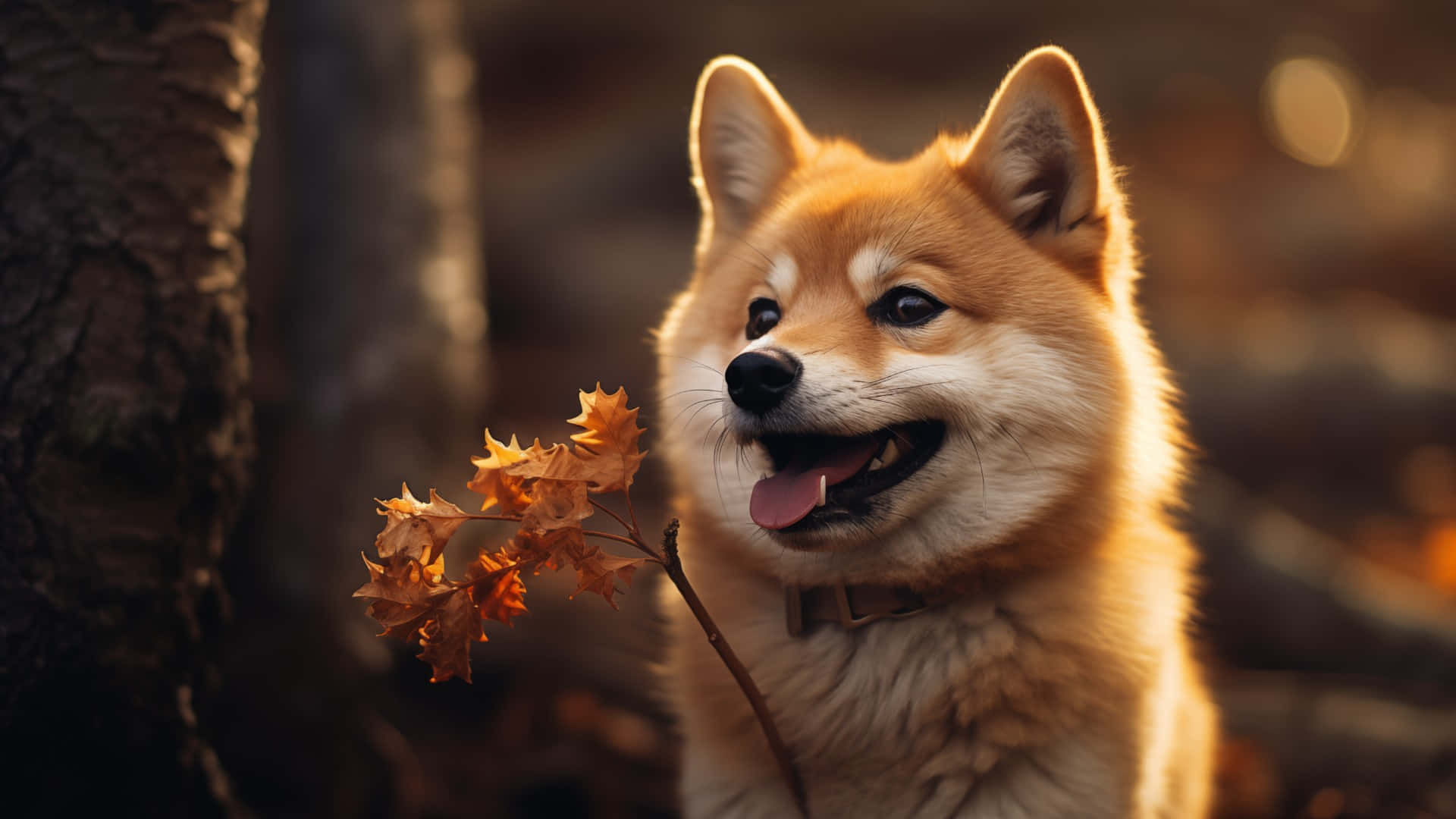 Shiba Inu, autumn forest, orange fur, Full HD Desktop Wallpaper