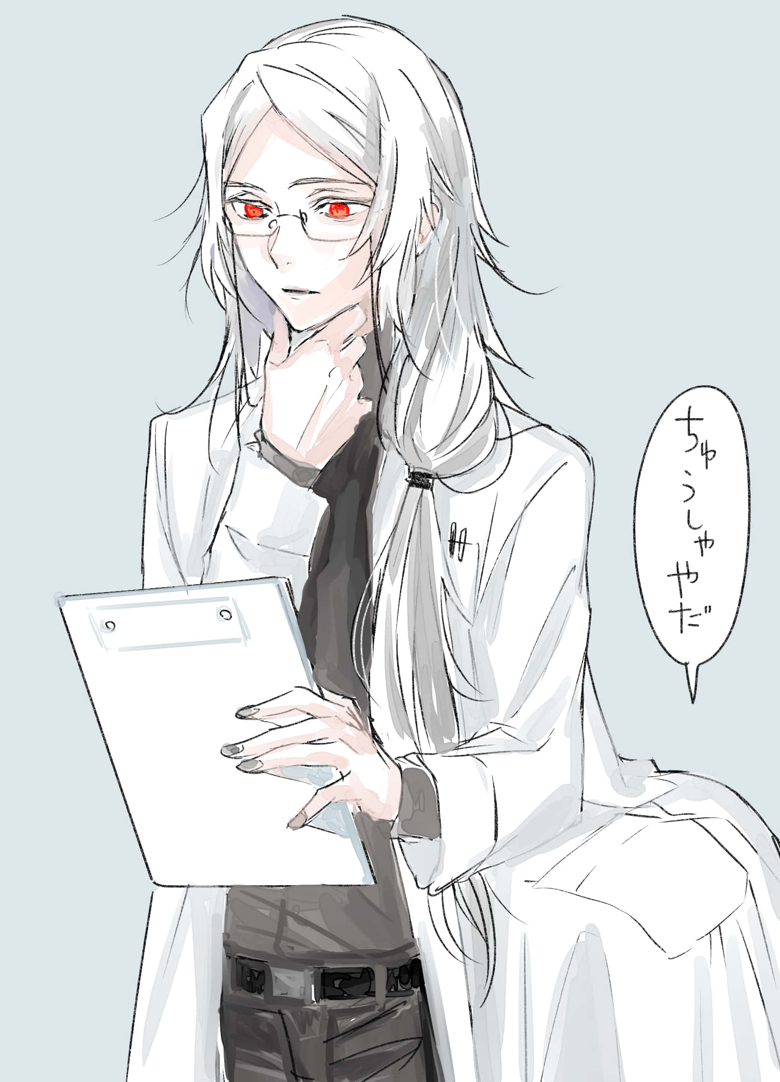 Shibusawa Tatsuhiko, white hair, red eyes, Full HD Phone Wallpaper