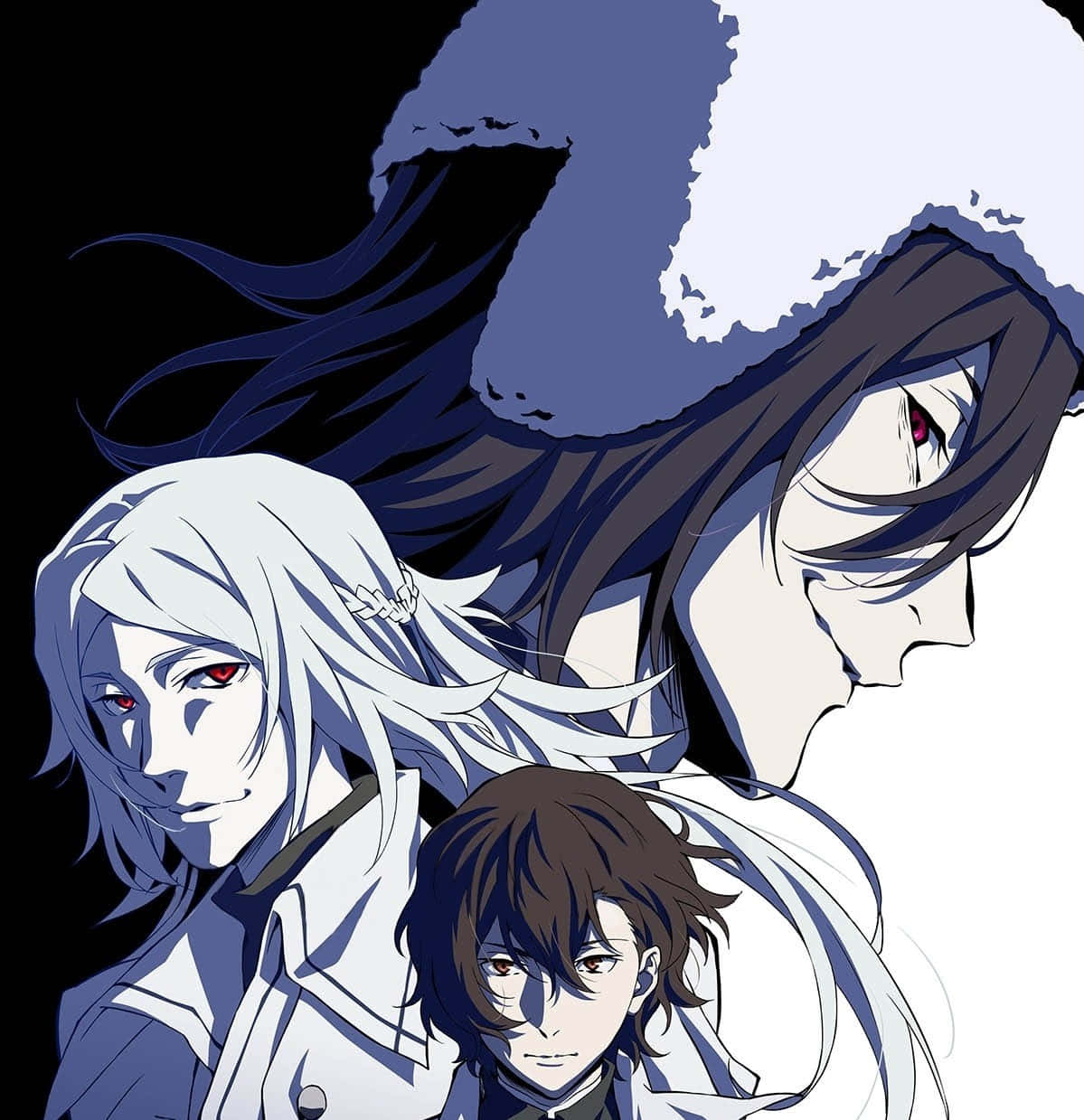 Shibusawa Tatsuhiko, intense red eyes, flowing hair, SD Phone Wallpaper