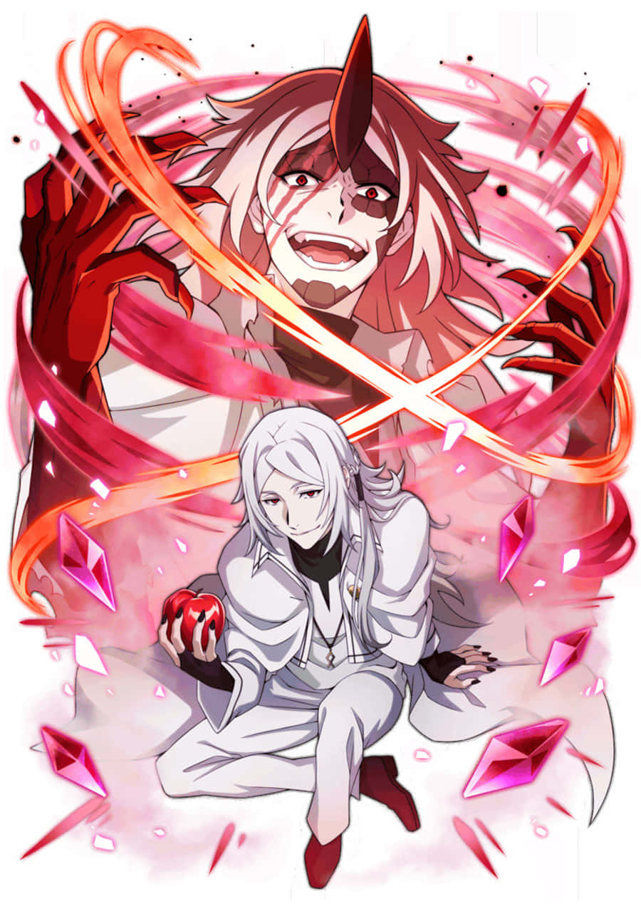 Shibusawa Tatsuhiko, white-haired anime character, red apple, SD Phone Wallpaper