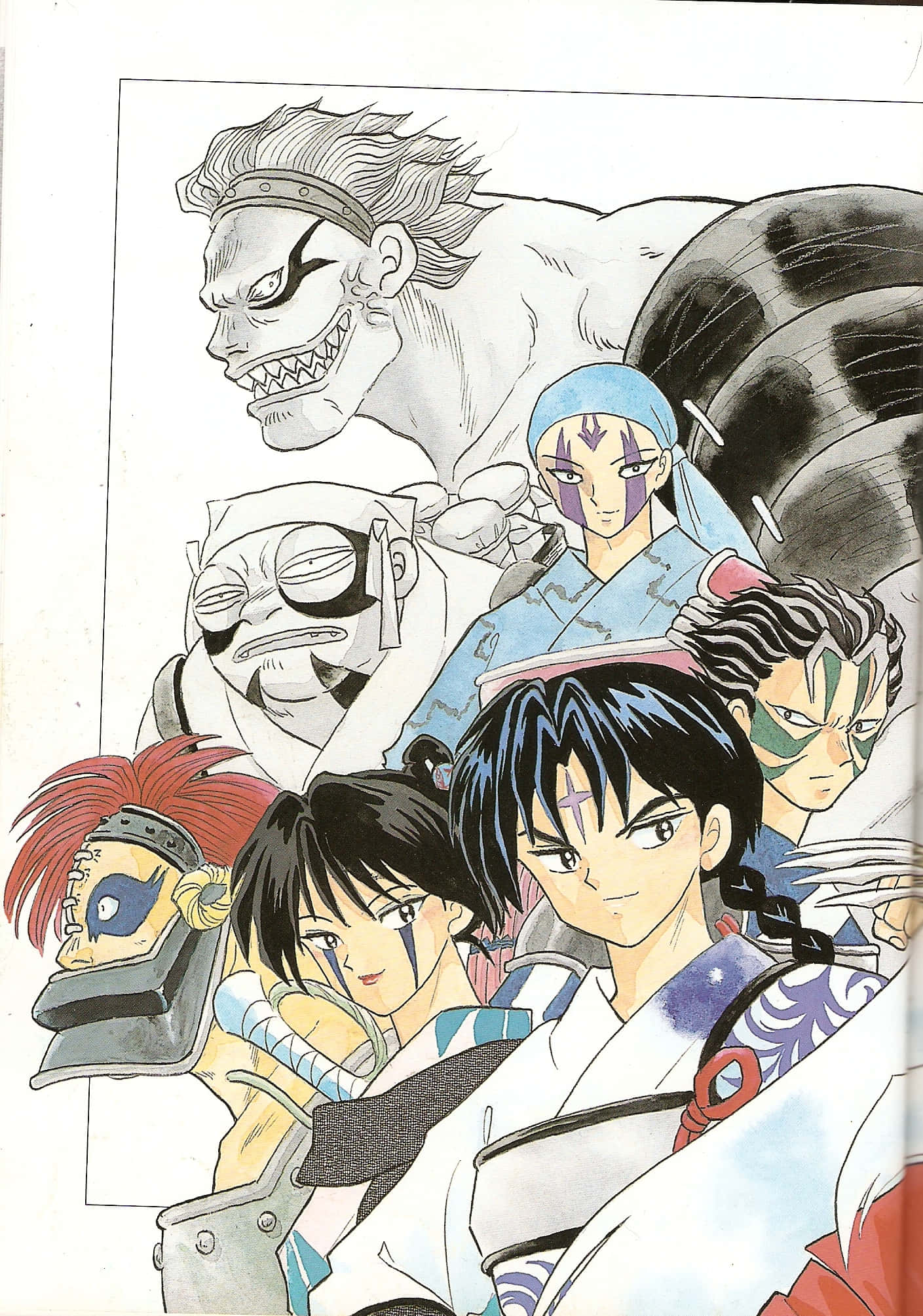 Shichinintai, manga-style illustration, seven distinct characters, Full HD Phone Wallpaper