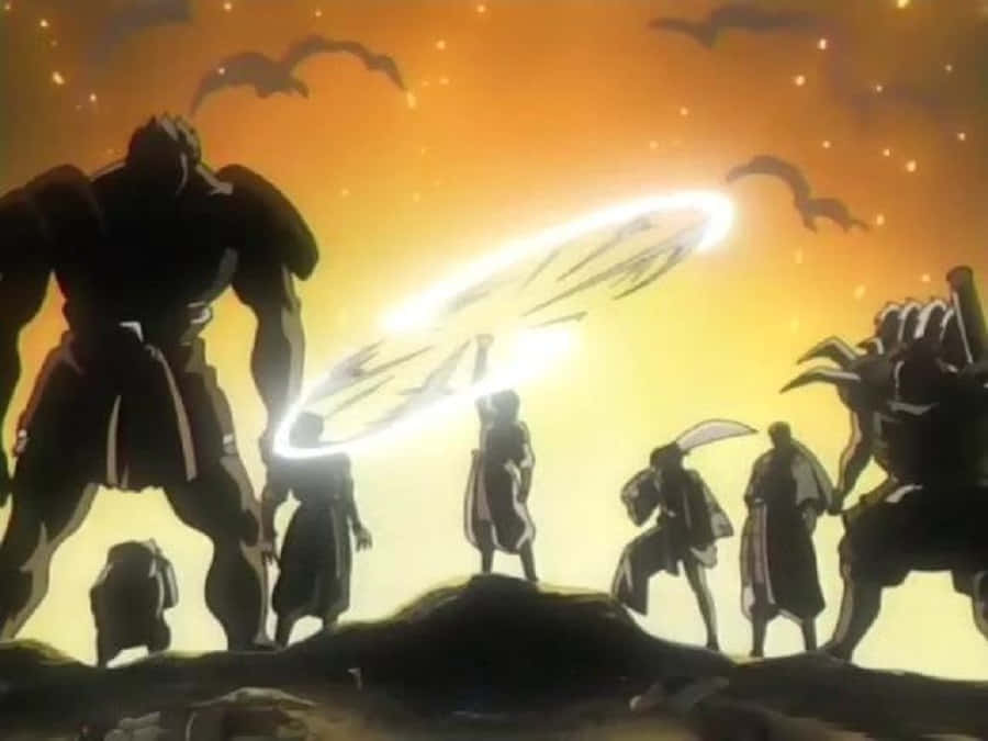 Shichinintai, anime warriors, orange sunset, SD Desktop Wallpaper