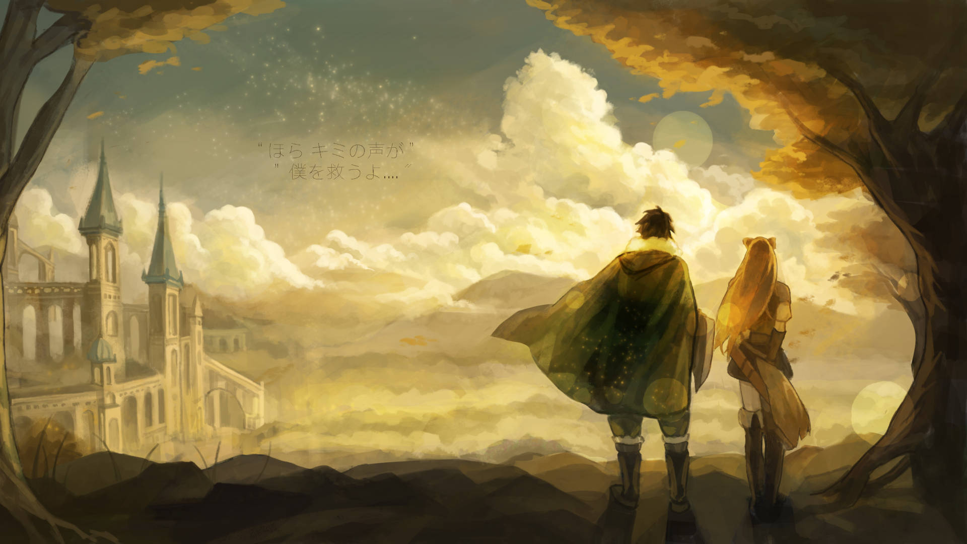 Shield Hero, golden trees, distant castle, Full HD Desktop Wallpaper