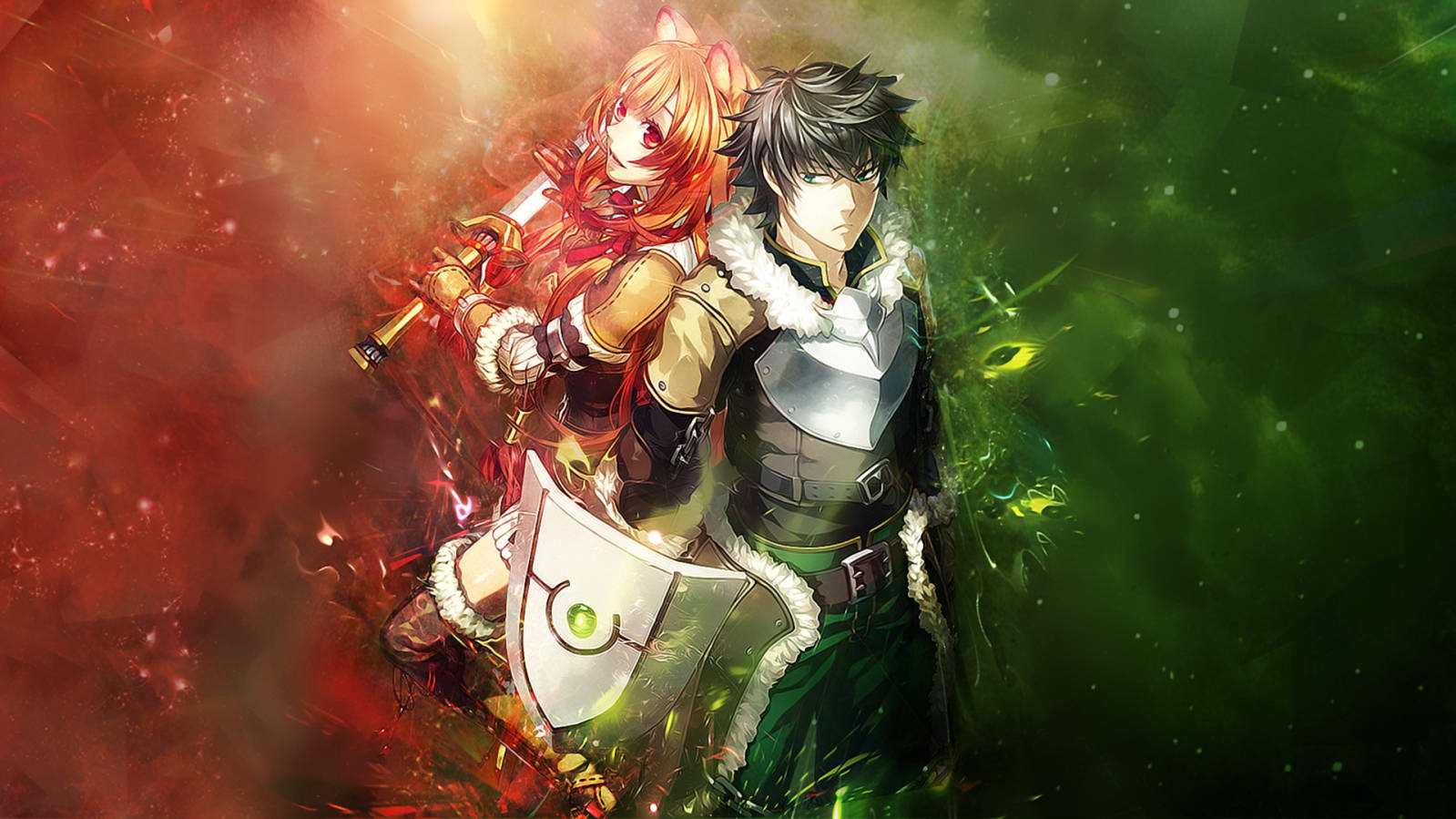 Shield Hero, cosmic backdrop, fiery red, HD Desktop Wallpaper