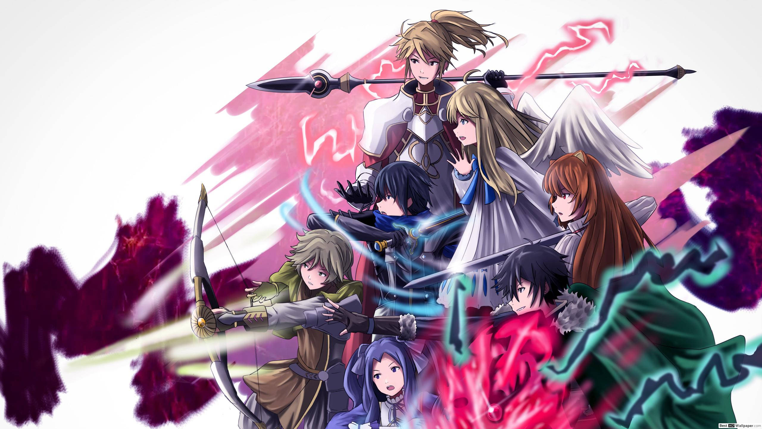 Shield Hero, glowing weapons, vibrant energy effects, 2K Desktop Wallpaper