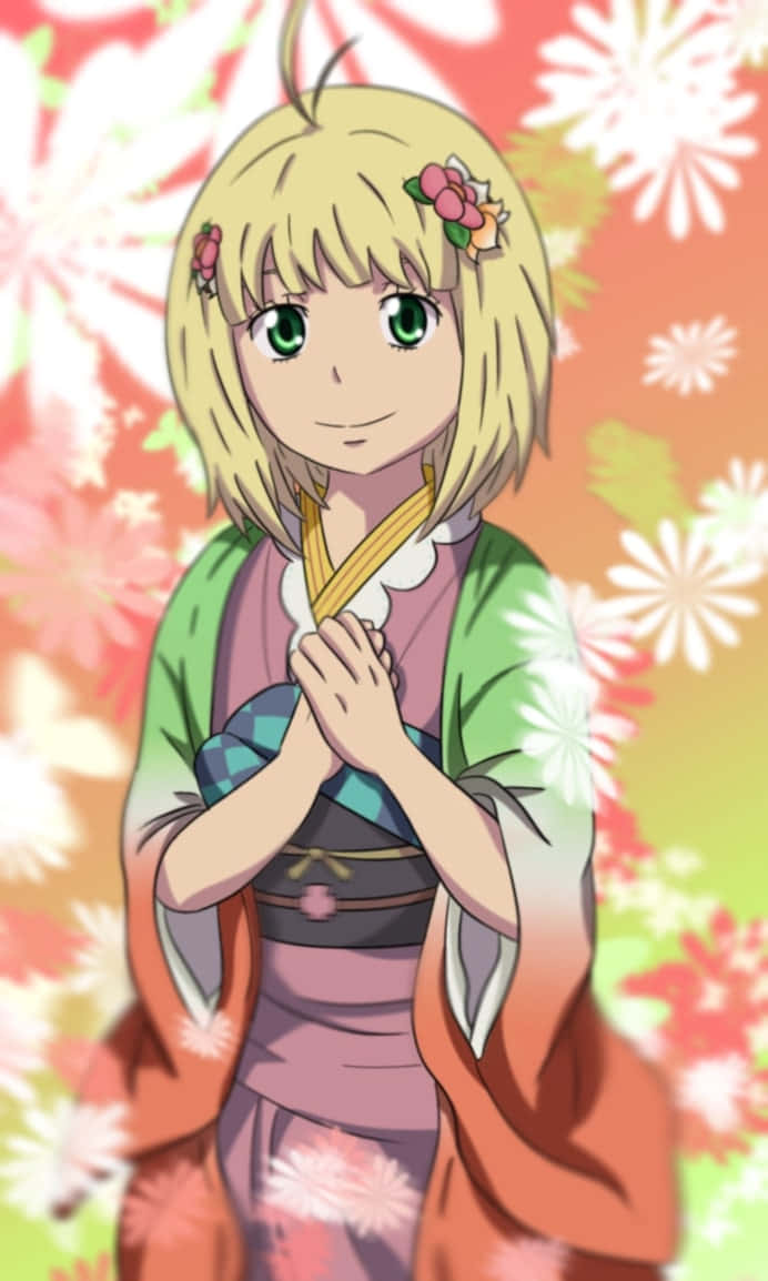 Shiemi Moriyama, blonde hair, green eyes, SD Phone Wallpaper