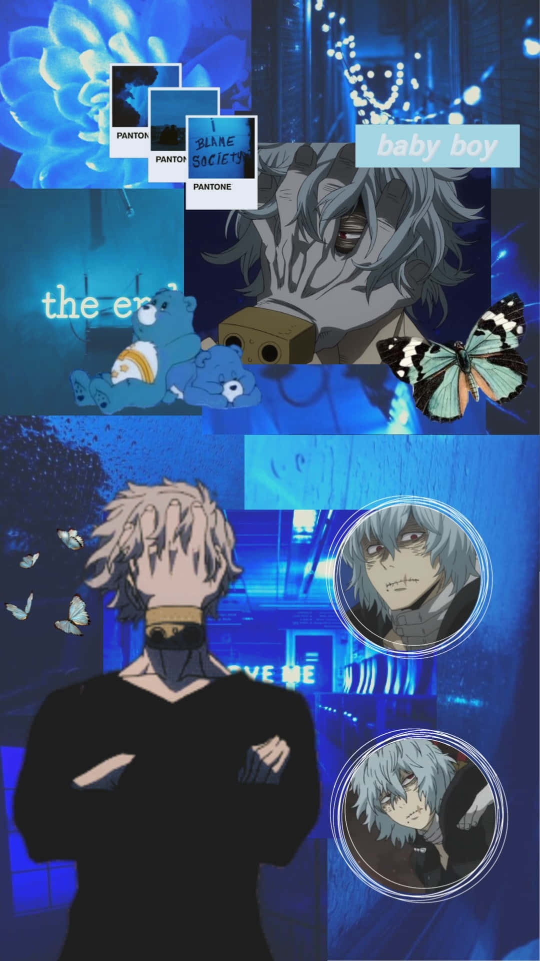 Shigaraki, blue-toned, butterflies, Full HD Phone Wallpaper