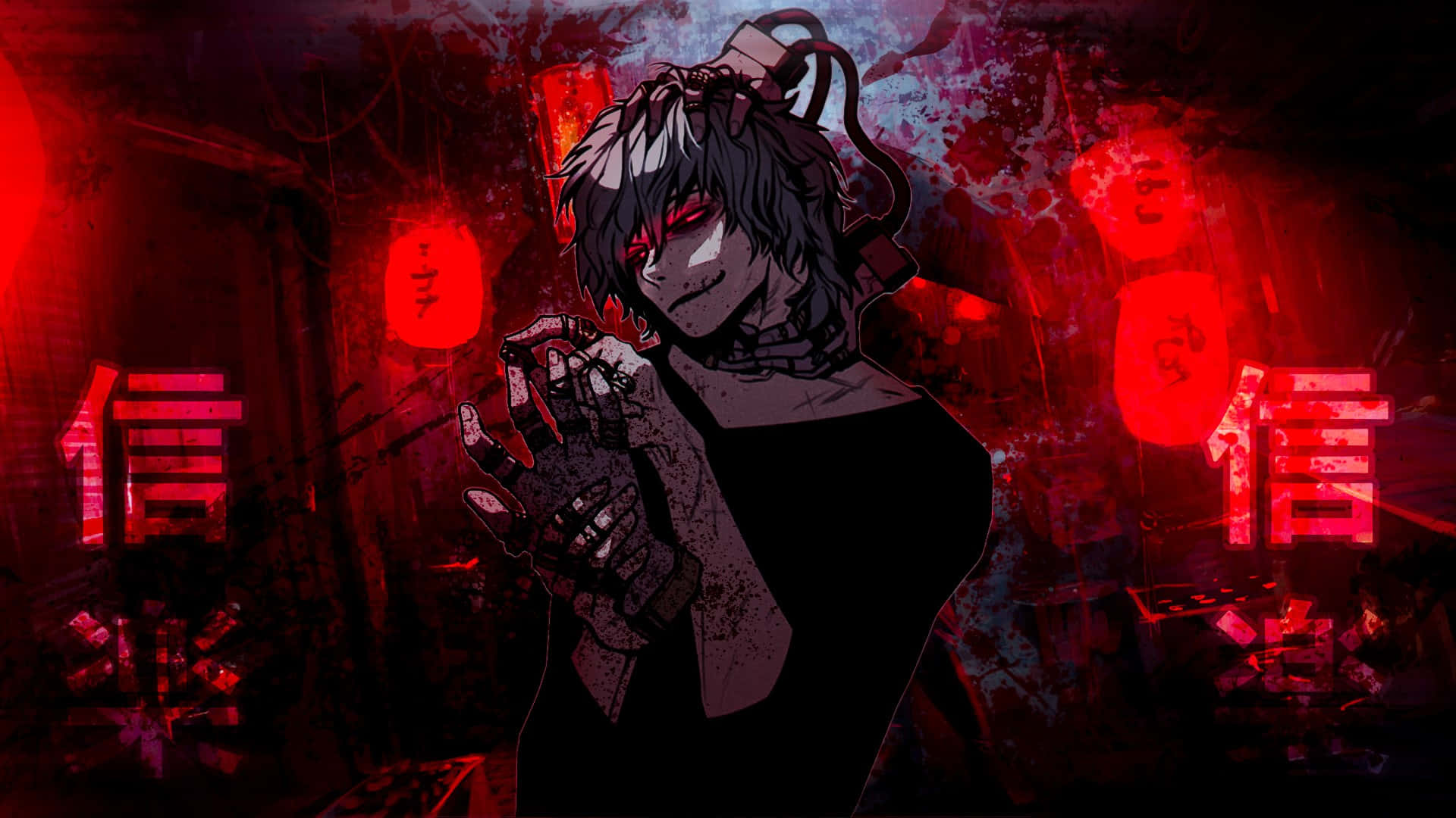 Shigaraki, red eyes, black hair, Full HD Desktop Wallpaper