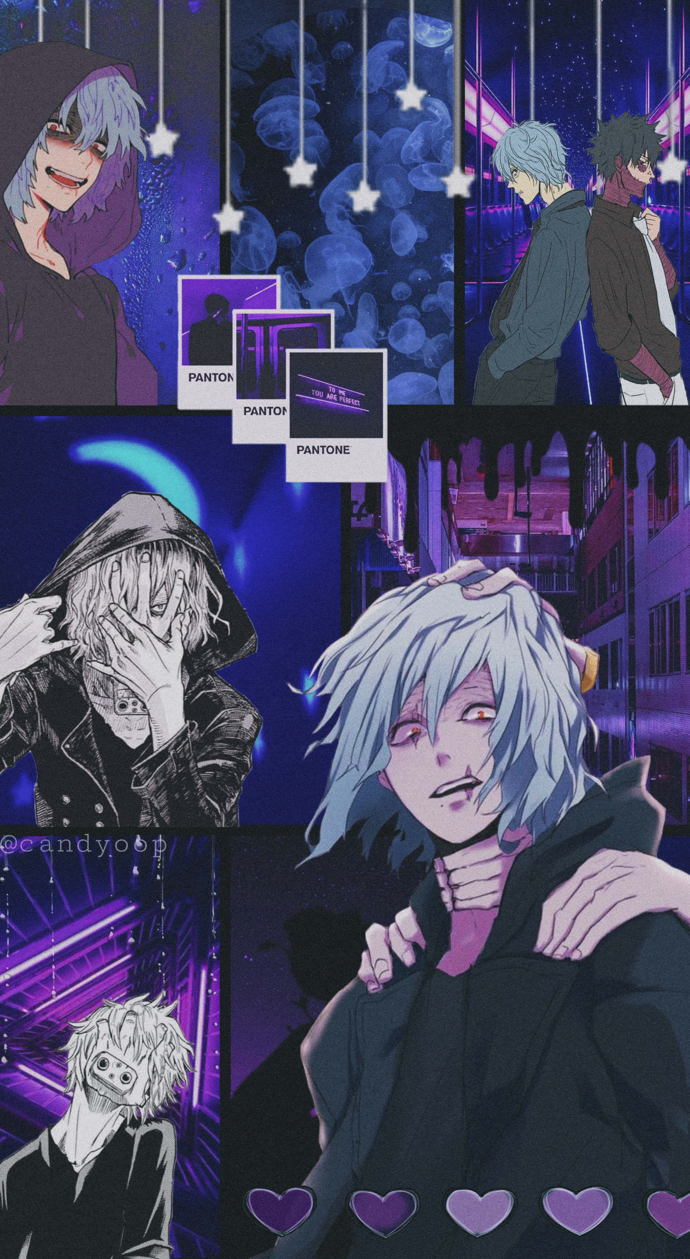 Shigaraki, silver hair, neon purple, 4K Phone Wallpaper