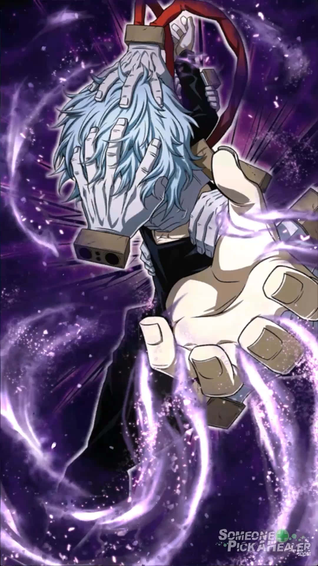 Shigaraki, blue-haired, glowing purple energy, Full HD Phone Wallpaper