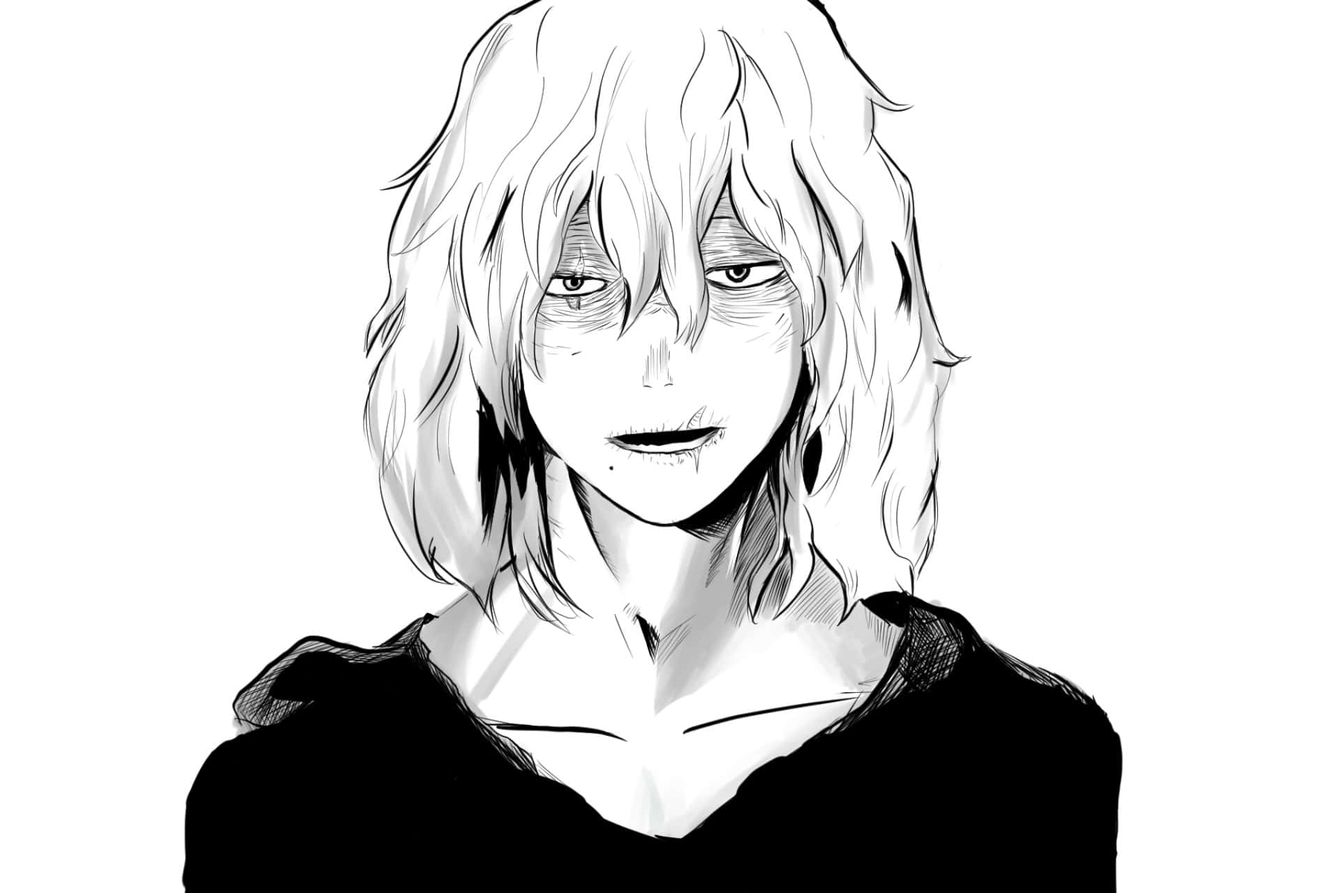 Shigaraki, monochrome anime portrait, messy hair, Full HD Desktop Wallpaper