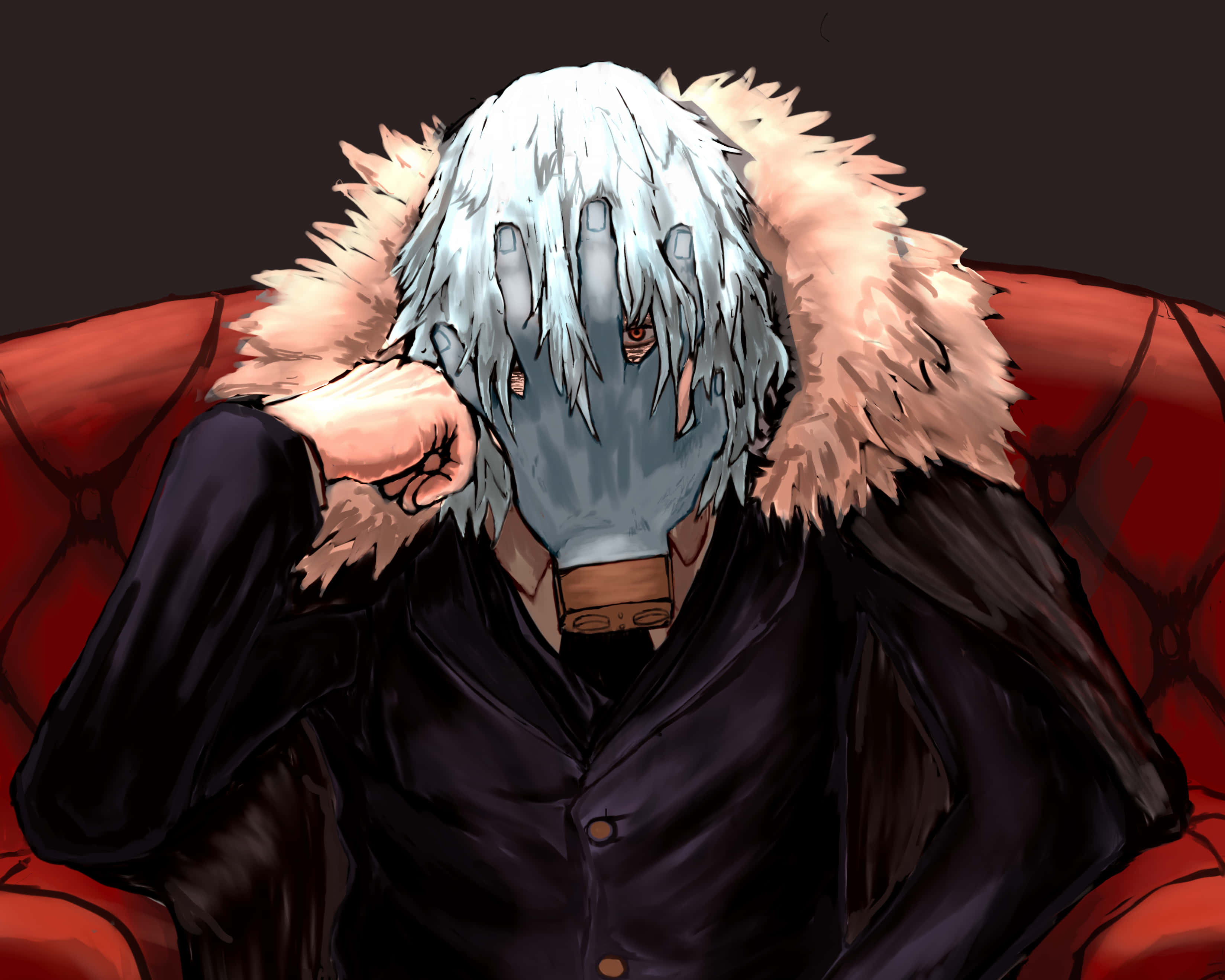 Shigaraki, silver-haired anime character, fur-lined coat, 2K Desktop Wallpaper