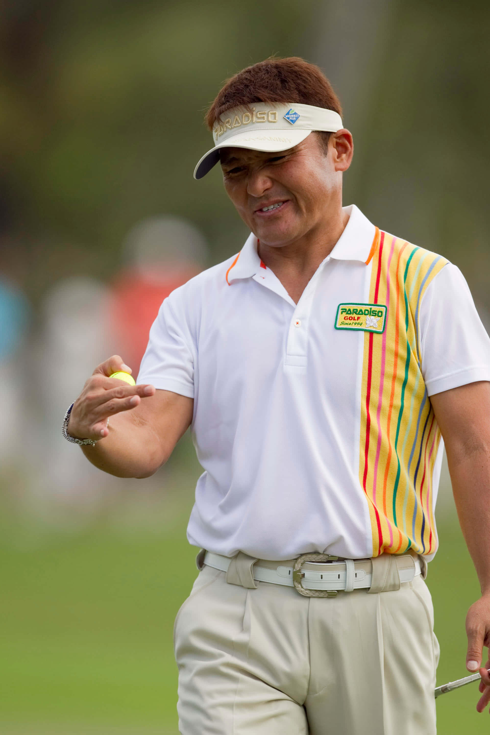 Shigeki Maruyama, golf ball, colorful striped polo, 2K Phone Wallpaper