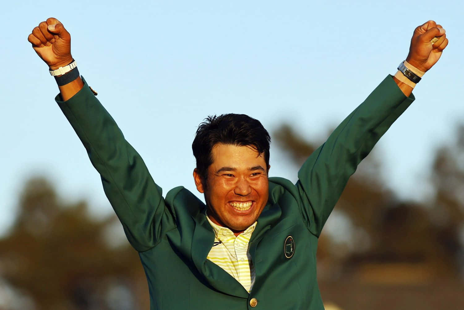 Shigeki Maruyama, green jacket, fists in victory, HD Desktop Wallpaper