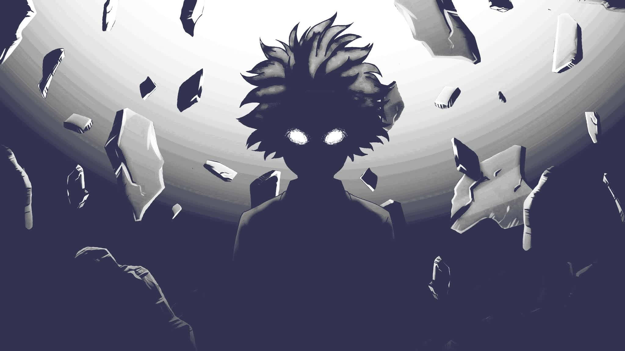 Shigeo Kageyama, glowing eyes, floating shattered fragments, Full HD Desktop Wallpaper