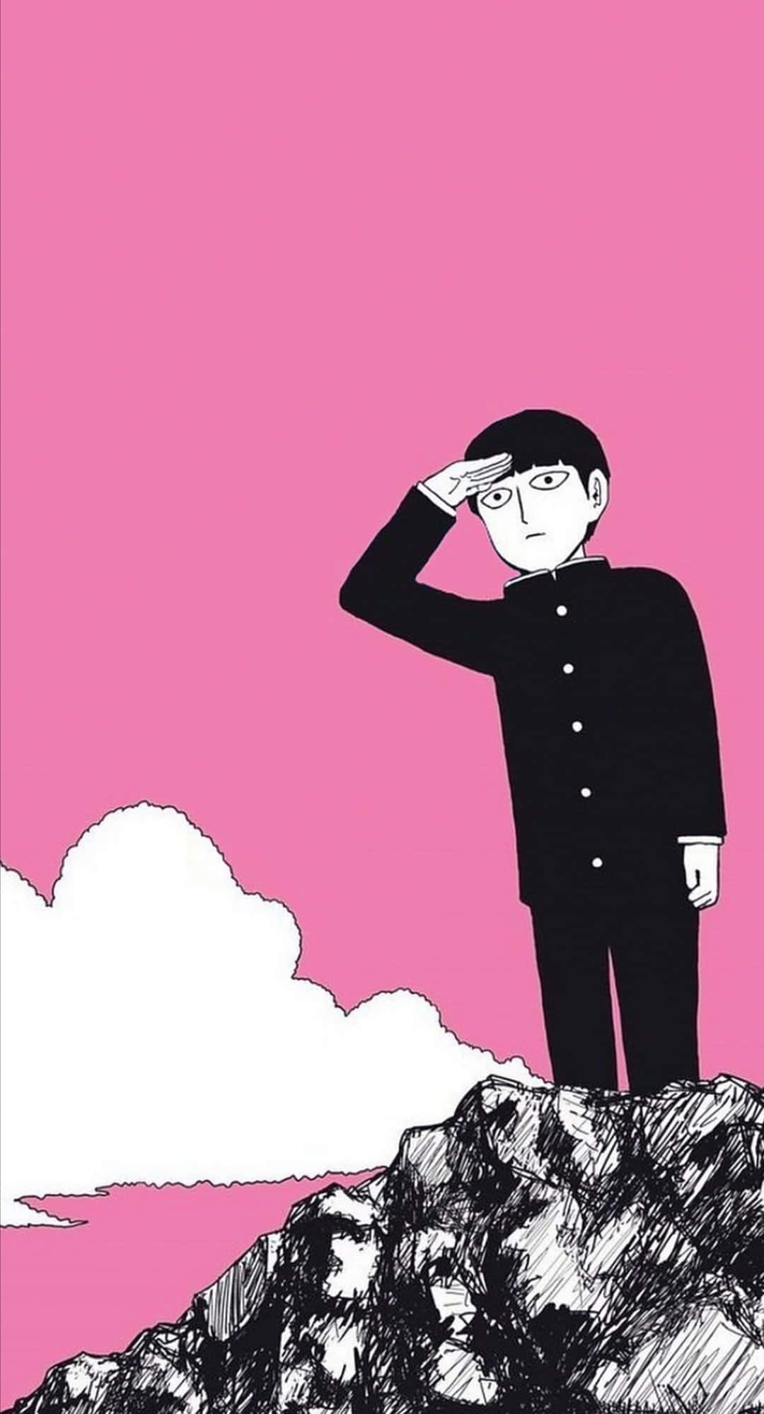 Shigeo Kageyama, school uniform, rocky cliff, Full HD Phone Wallpaper