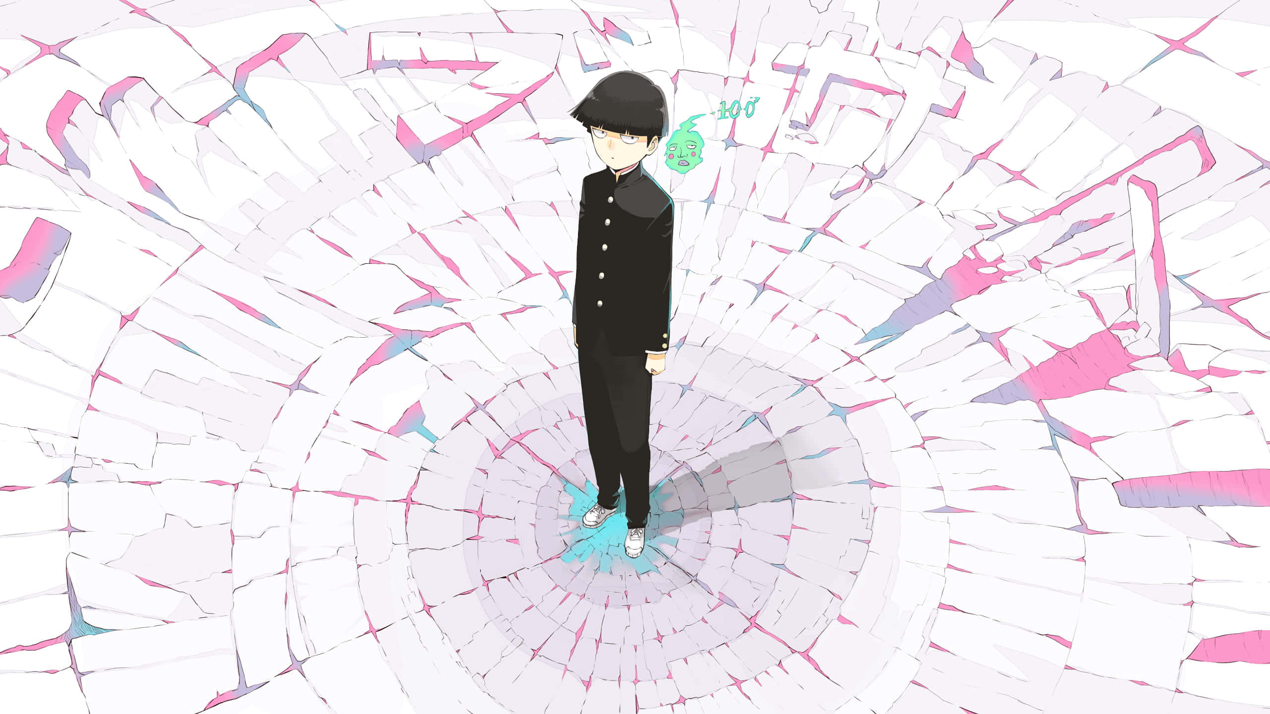 Shigeo Kageyama, black uniform, spiraling vortex, 2K Desktop Wallpaper