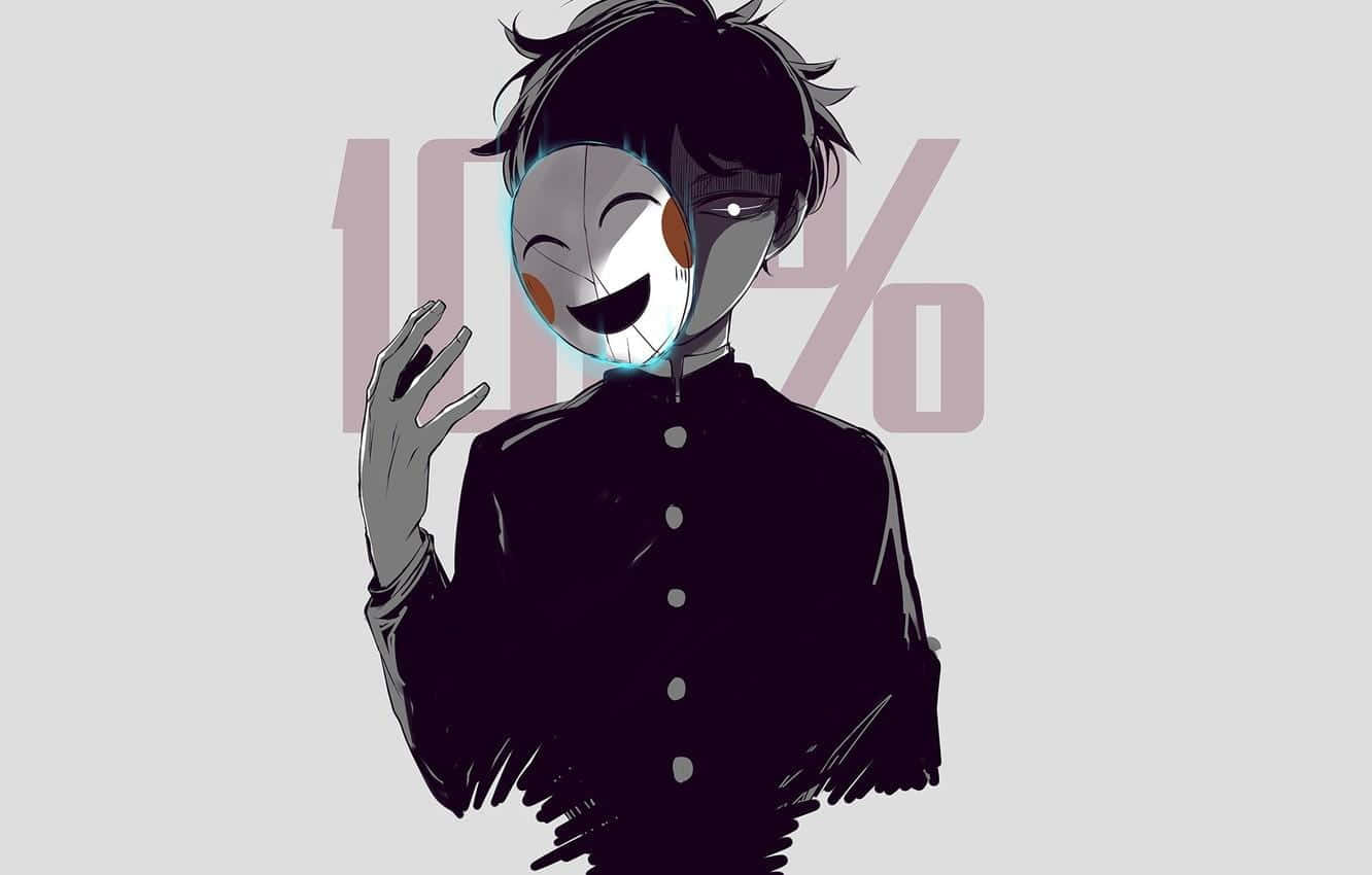 Shigeo Kageyama, half face replaced by a smiling mask, holding up a hand, HD Desktop Wallpaper