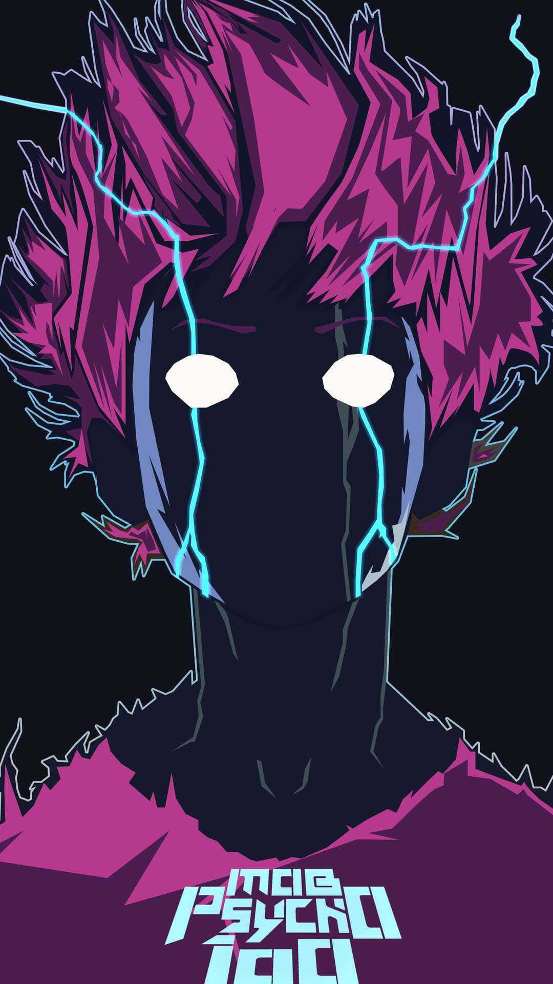 Shigeo Kageyama, magenta hair, glowing blue lightning, Full HD Phone Wallpaper