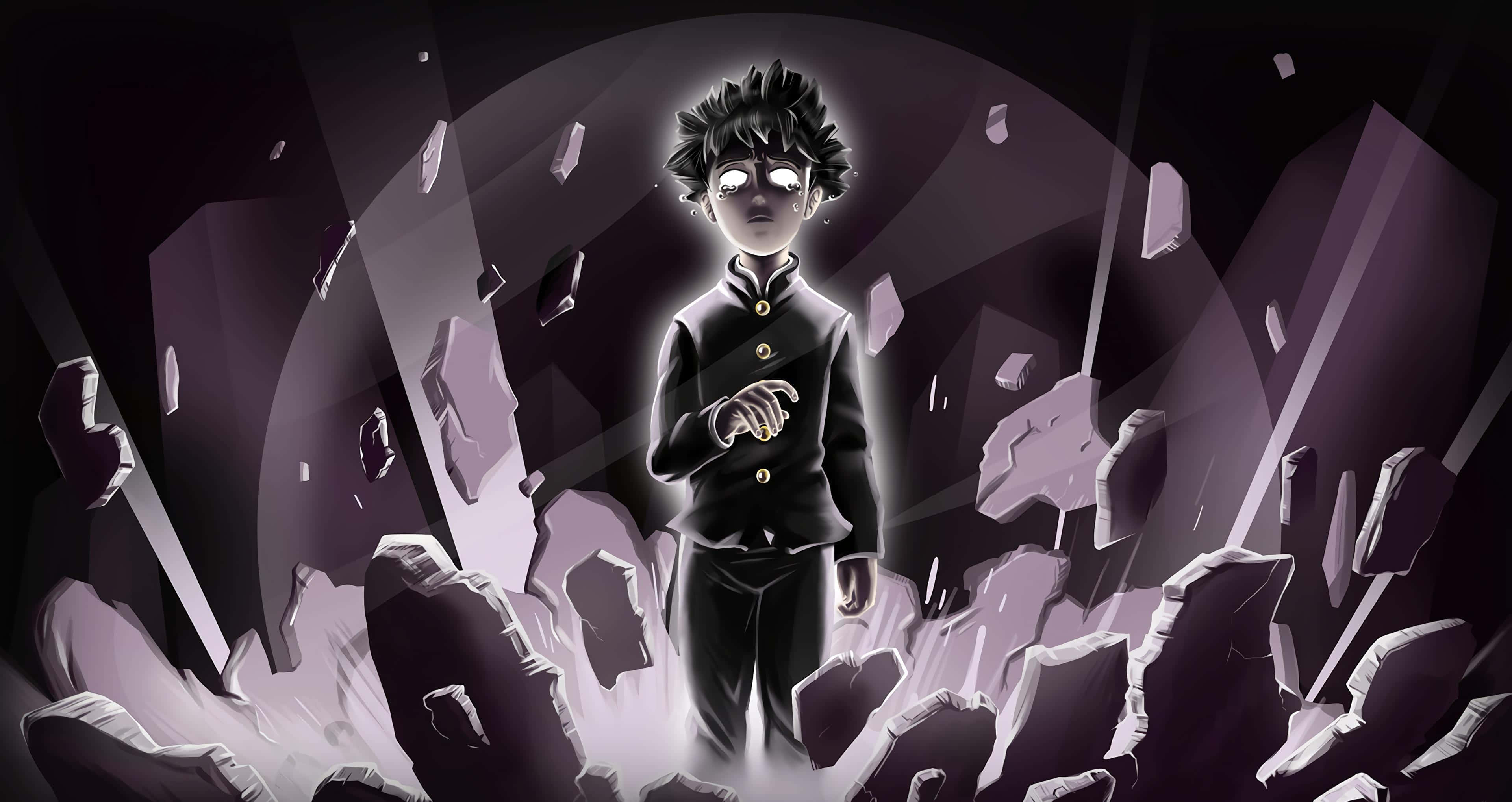 Shigeo Kageyama, black uniform, purple shards, 4K Desktop Wallpaper