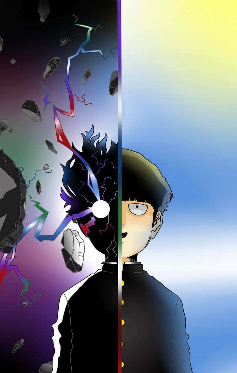 Shigeo Kageyama, dark chaotic energy, calm sunny sky, SD Phone Wallpaper