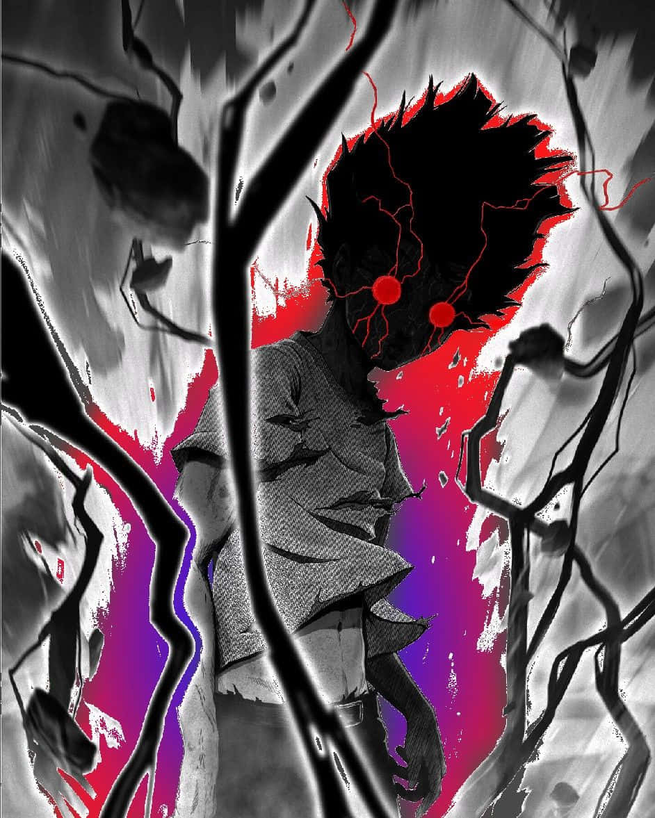 Shigeo Kageyama, spiky black hair, glowing red eyes, SD Phone Wallpaper