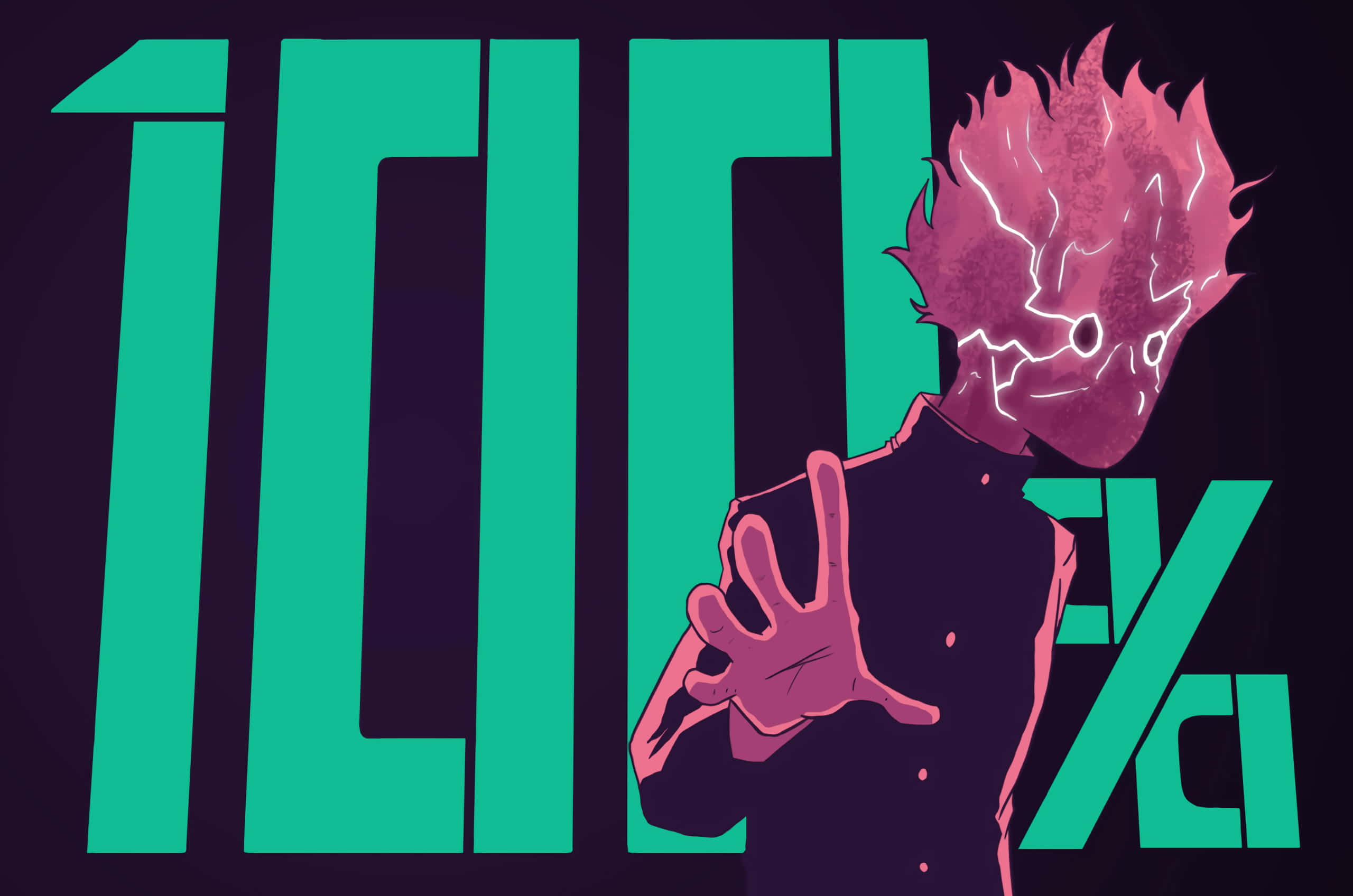 Shigeo Kageyama, pink spiky hair, glowing white cracks, 2K Desktop Wallpaper