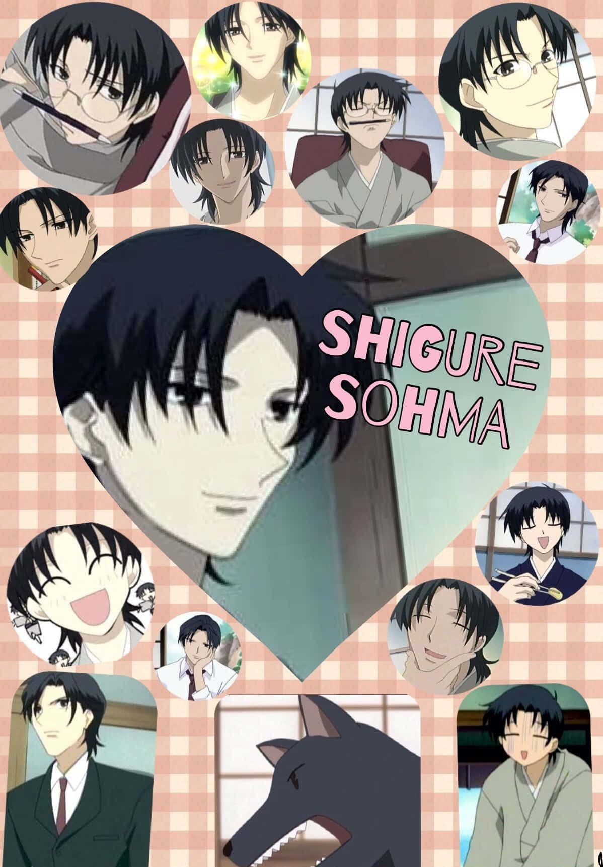 Shigure Sohma, anime character, heart-shaped collage, HD Phone Wallpaper