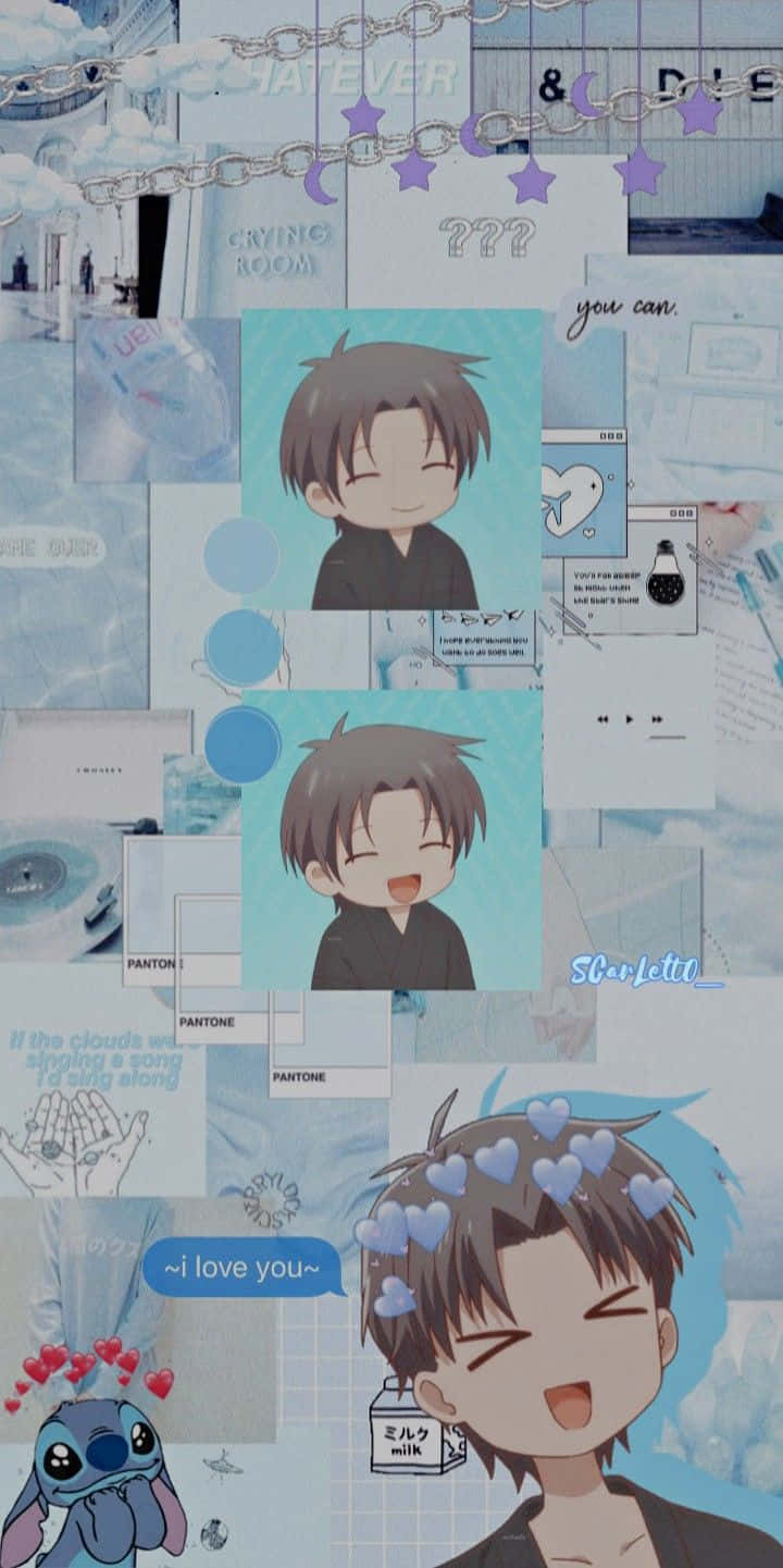 Shigure Sohma, pastel blue, anime collage, HD Phone Wallpaper