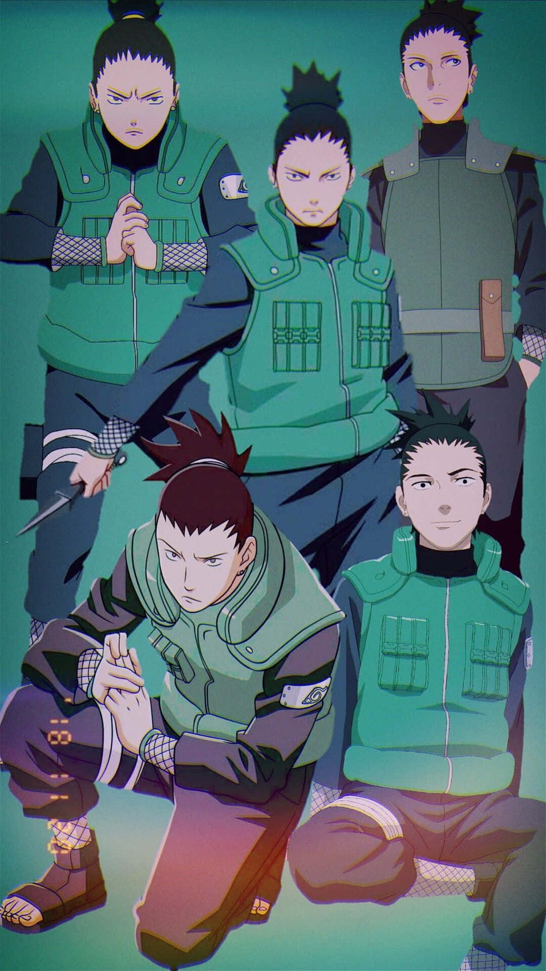 Shikamaru Aesthetic, green vests, teal background, Full HD Phone Wallpaper