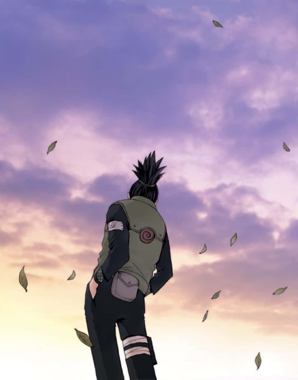 Shikamaru Aesthetic, spiky-haired anime ninja, purple sunset sky, SD Phone Wallpaper