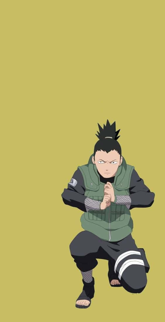 Shikamaru Aesthetic, green vest, mustard yellow background, SD Phone Wallpaper