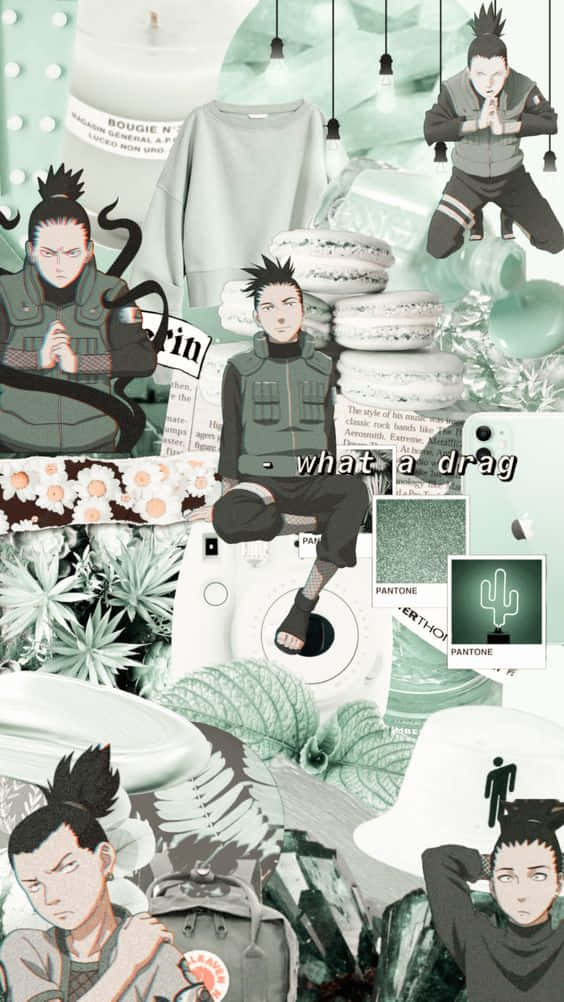 Shikamaru Aesthetic, mint green, anime collage, SD Phone Wallpaper