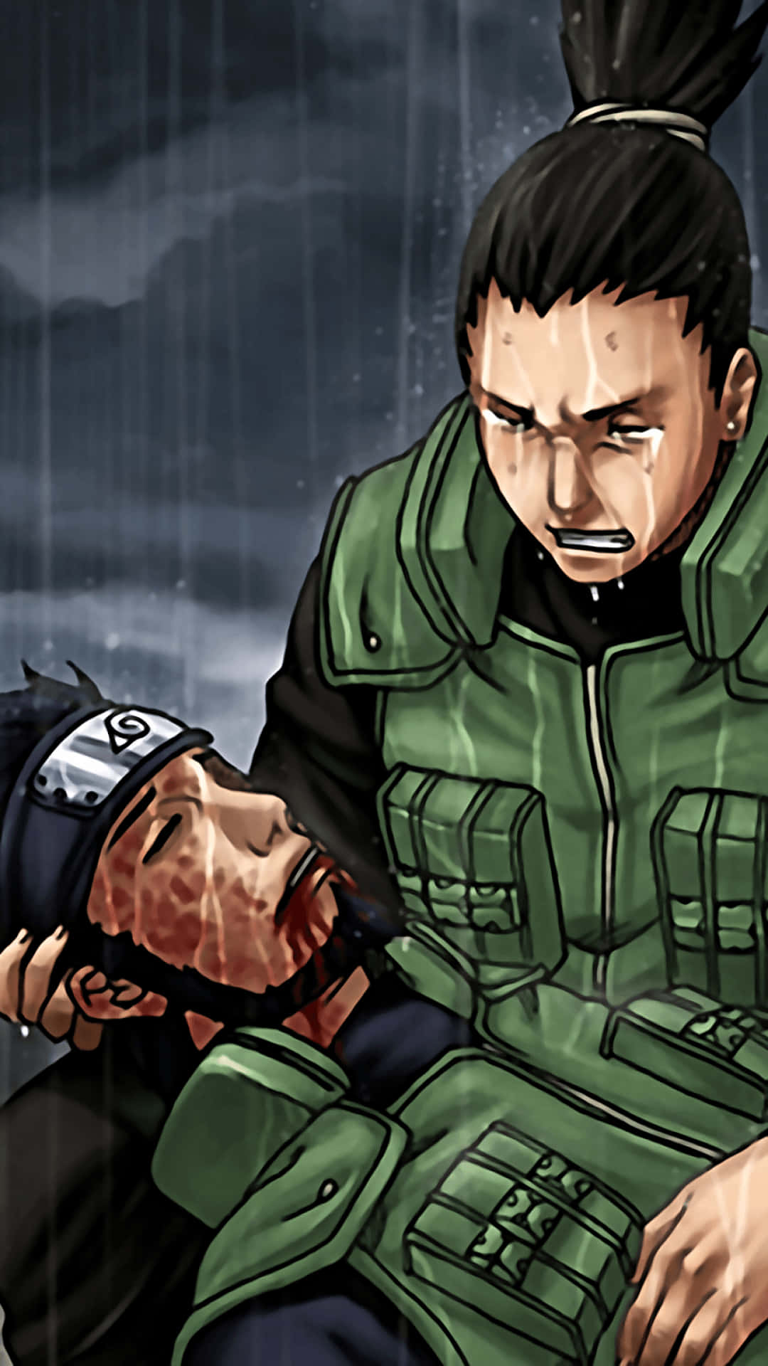 Shikamaru, green raincoat, wounded comrade, Full HD Phone Wallpaper