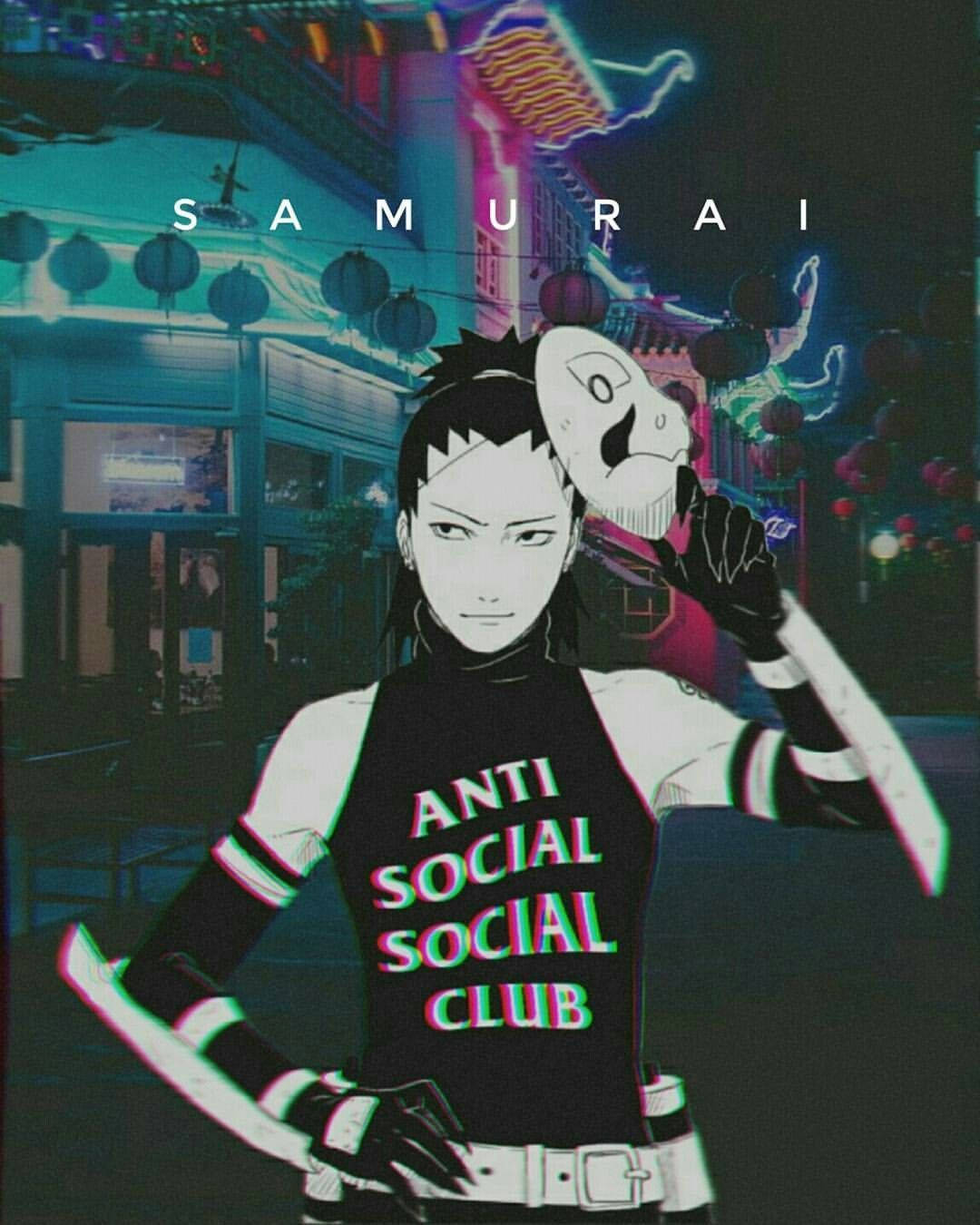 Shikamaru, neon-lit urban night scene, glowing lanterns, HD Phone Wallpaper