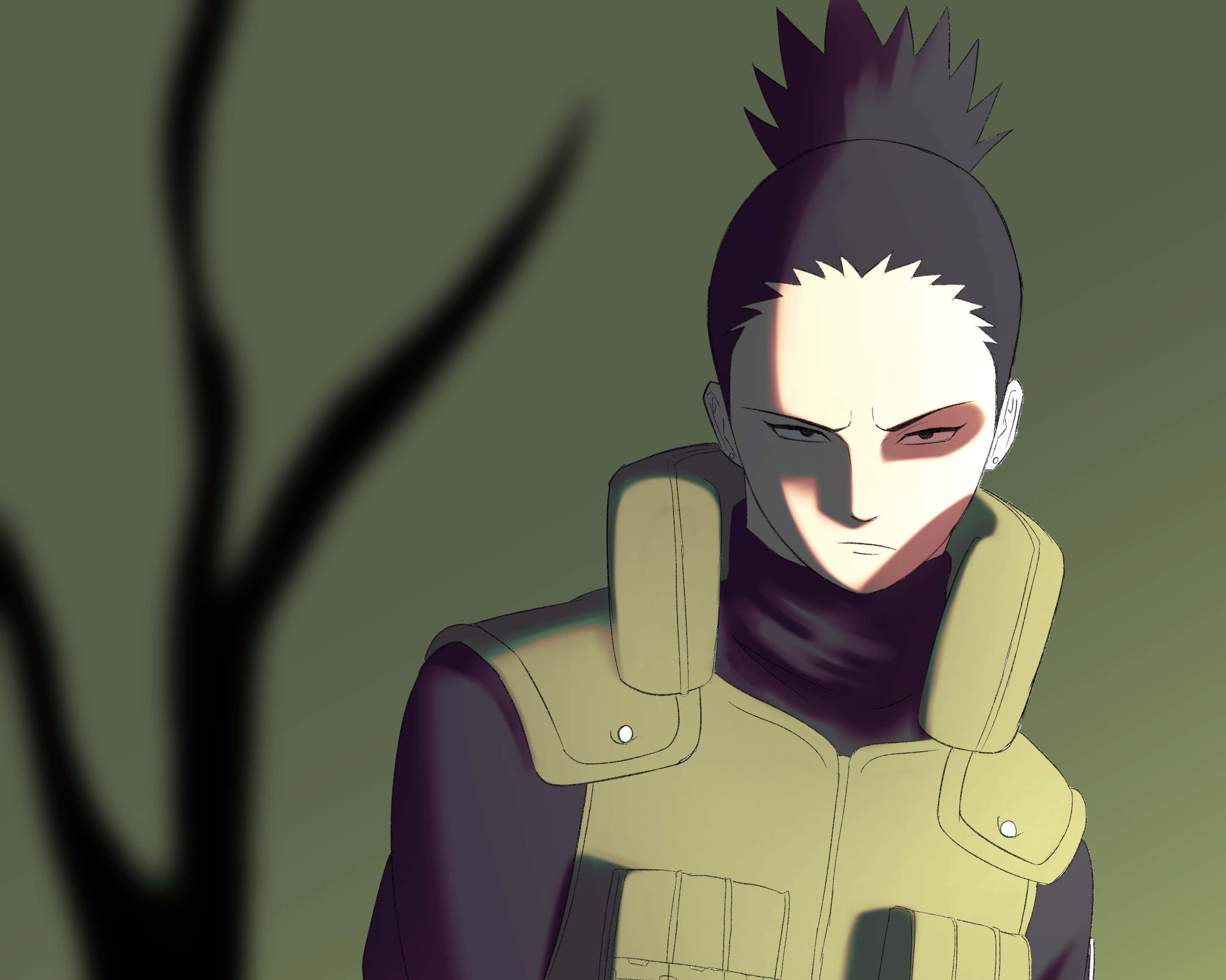 Shikamaru Nara, spiky dark hair, beige vest, 2K Desktop Wallpaper