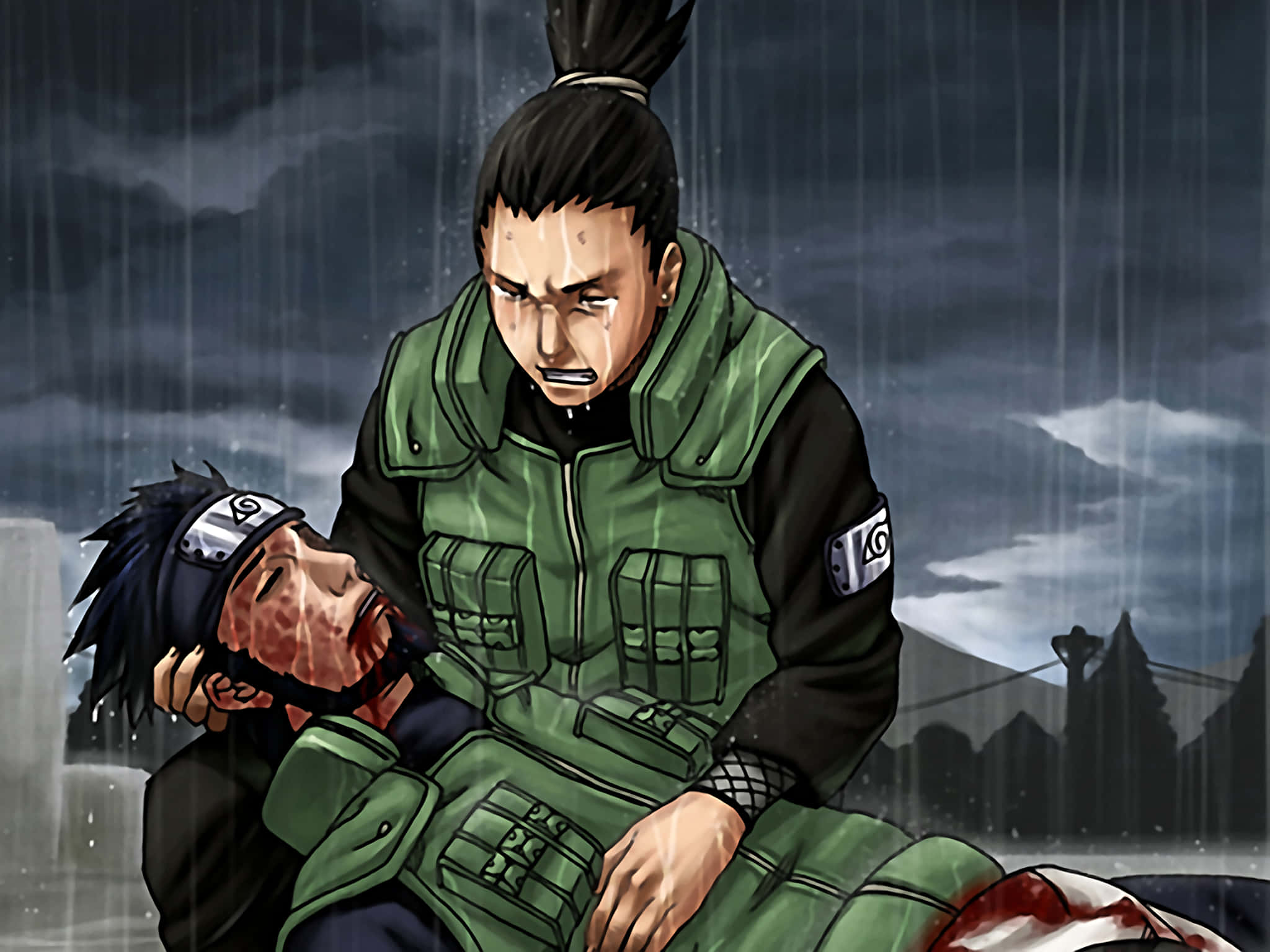 Shikamaru Nara, green armor, wounded comrade, Full HD Desktop Wallpaper