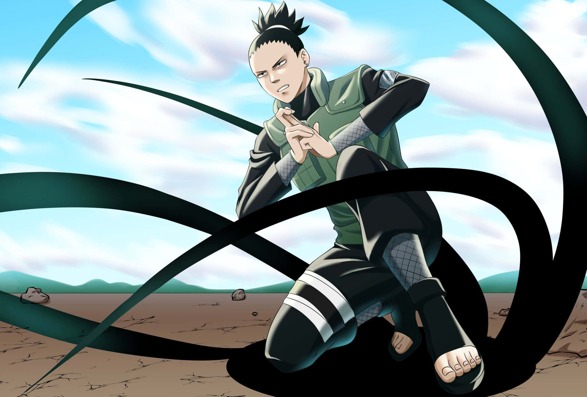 Shikamaru Nara, green vest, black pants, Full HD Desktop Wallpaper
