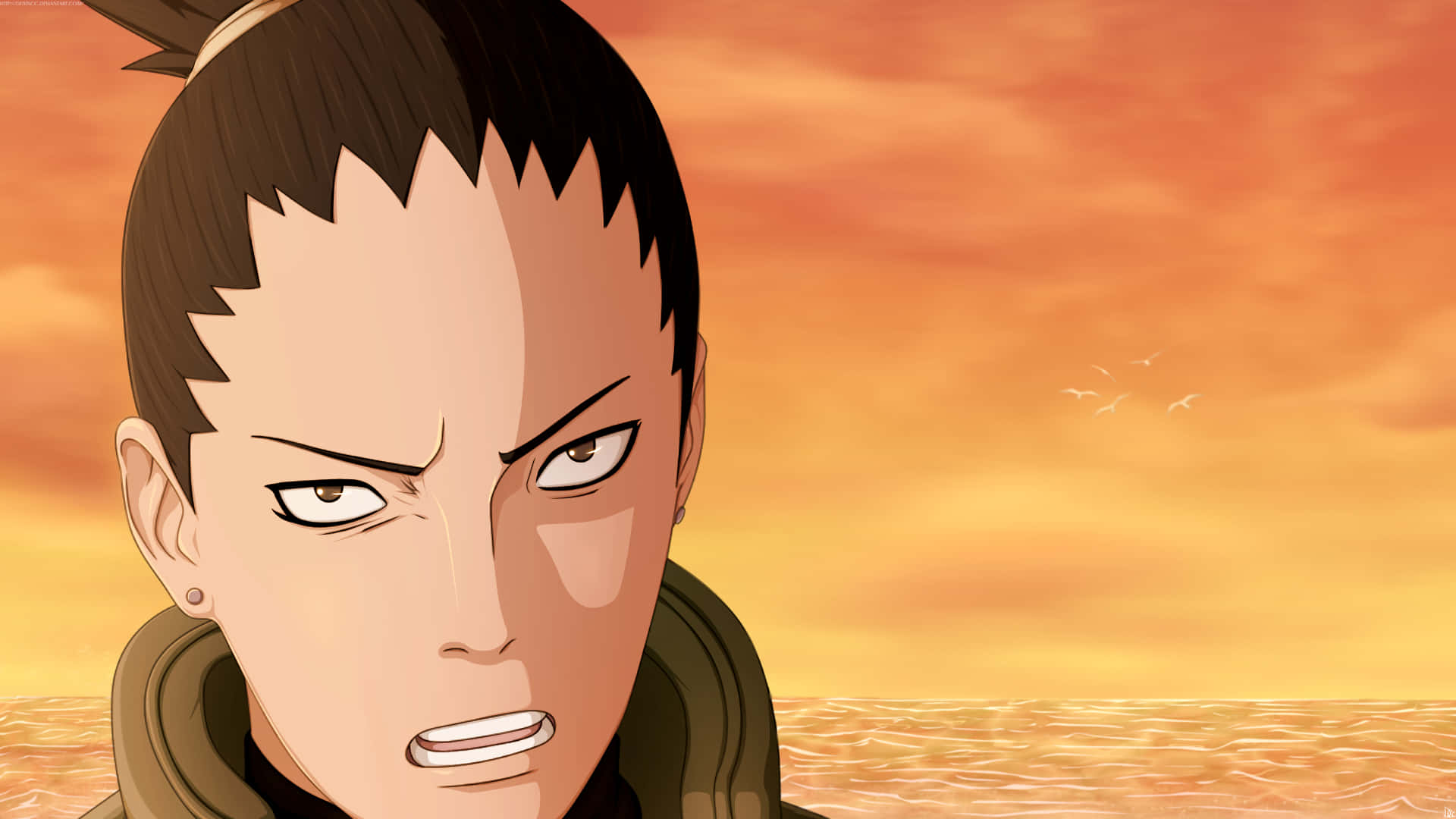 Shikamaru Nara, anime character, vibrant orange sunset, Full HD Desktop Wallpaper
