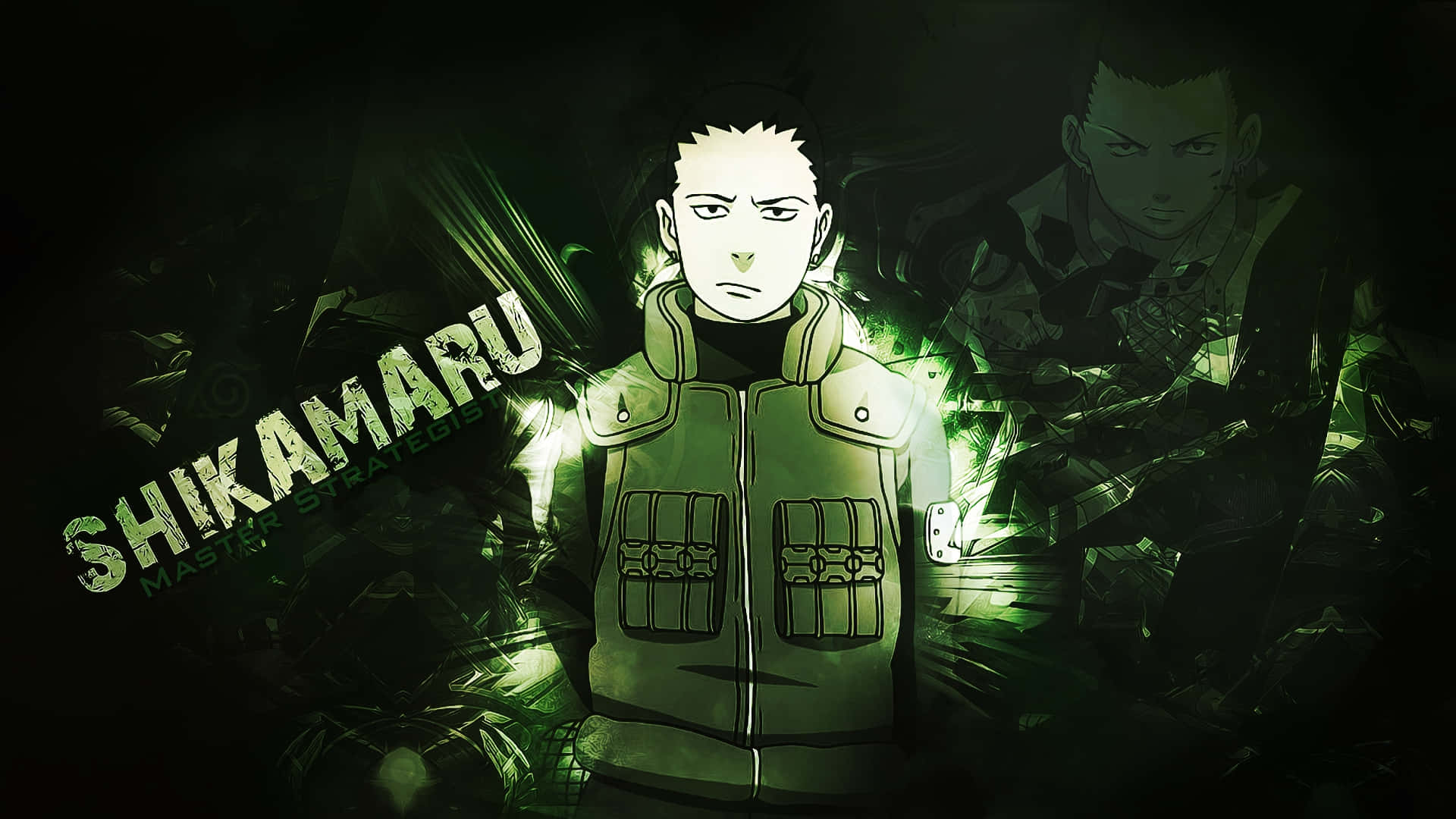 Shikamaru Nara, dark green-lit scene, glowing energy effects, Full HD Desktop Wallpaper