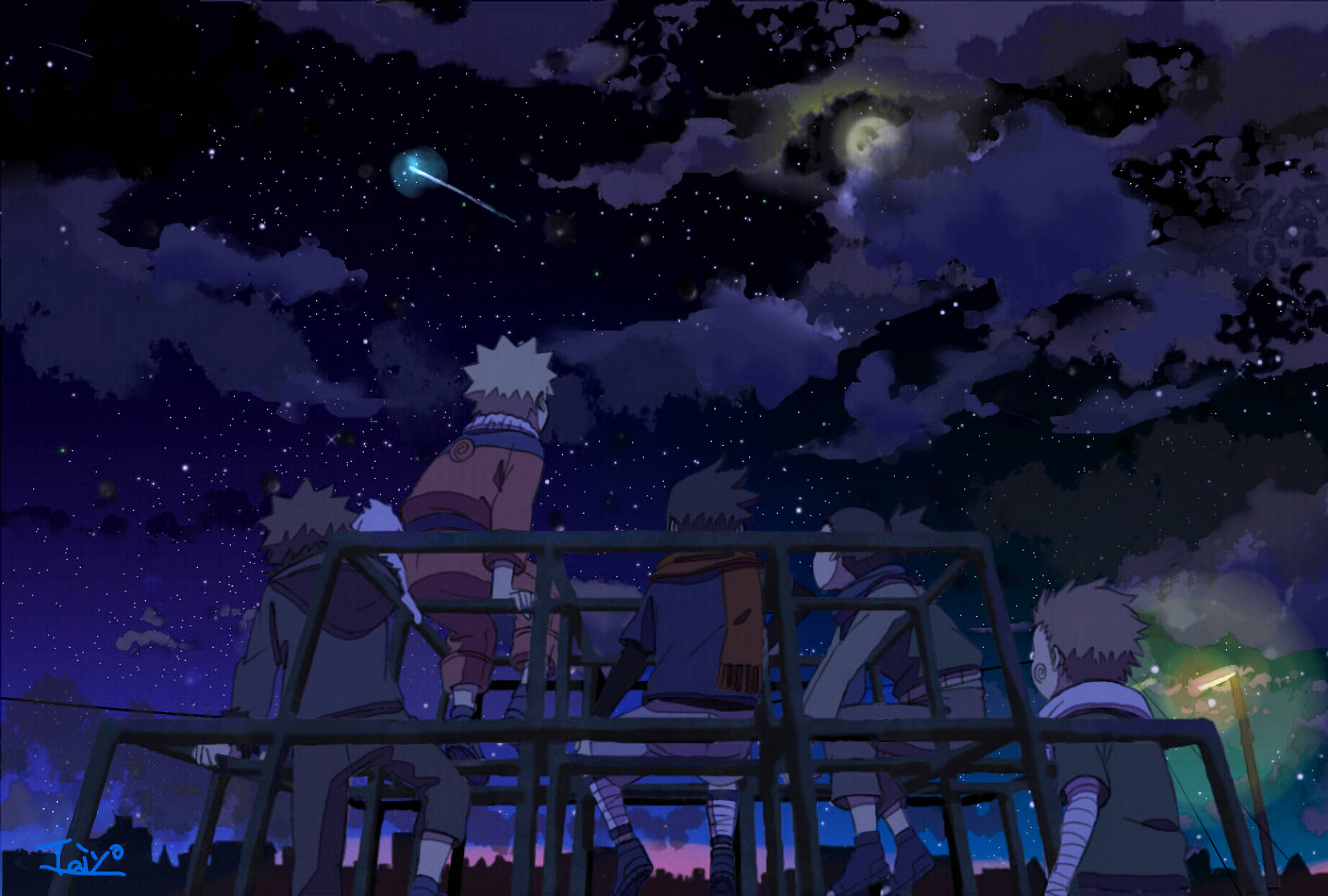Shikamaru, shooting star, starry night sky, Full HD Desktop Wallpaper