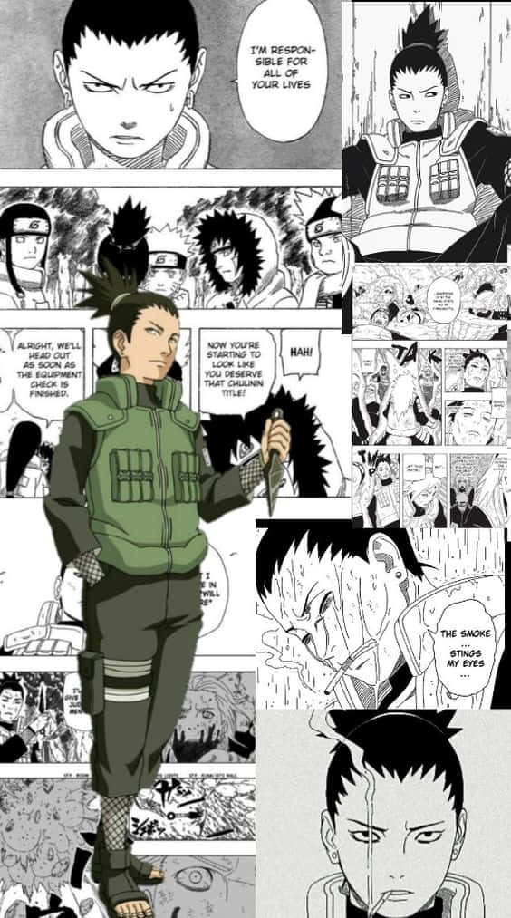 Shikamaru, manga panel collage, green vest, SD Phone Wallpaper