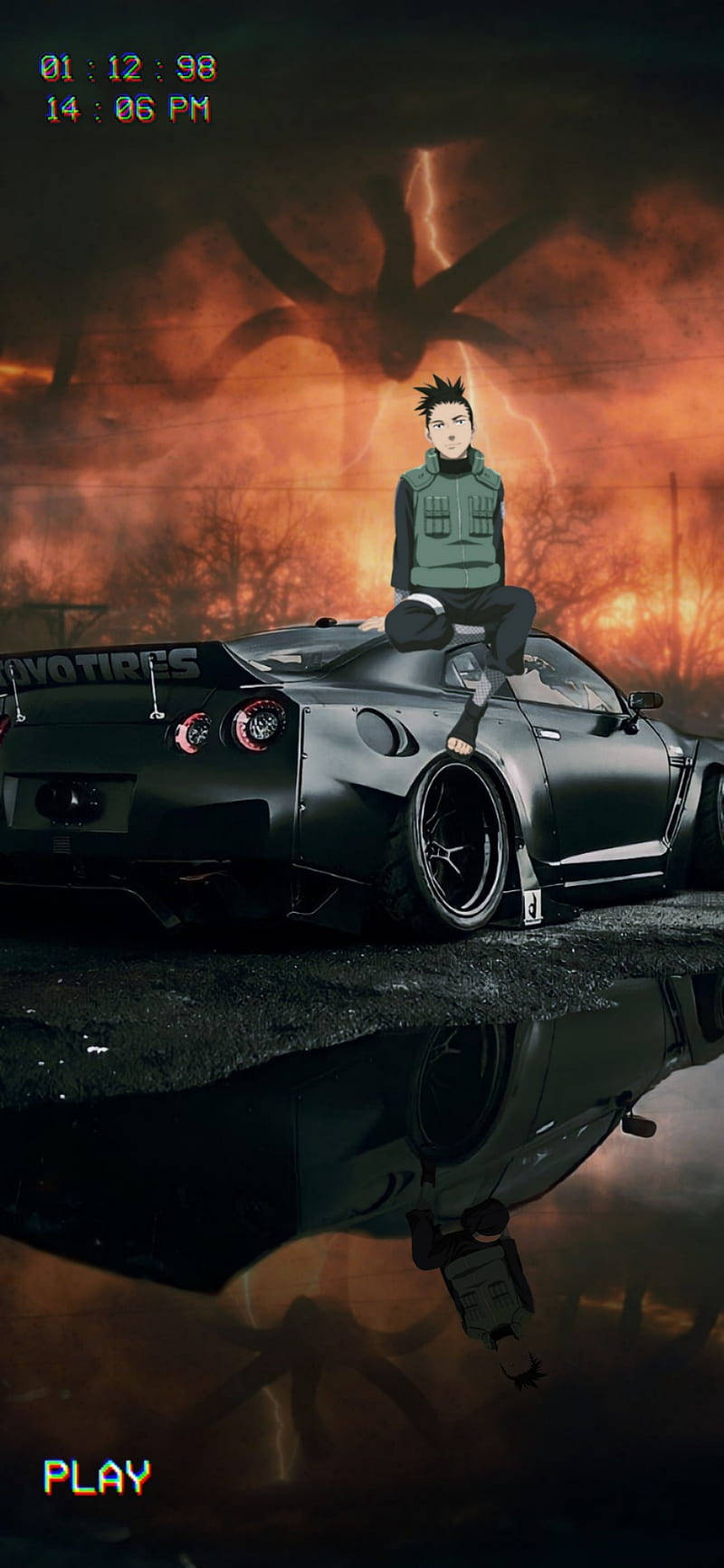 Shikamaru, black sports car, wet pavement, HD Phone Wallpaper