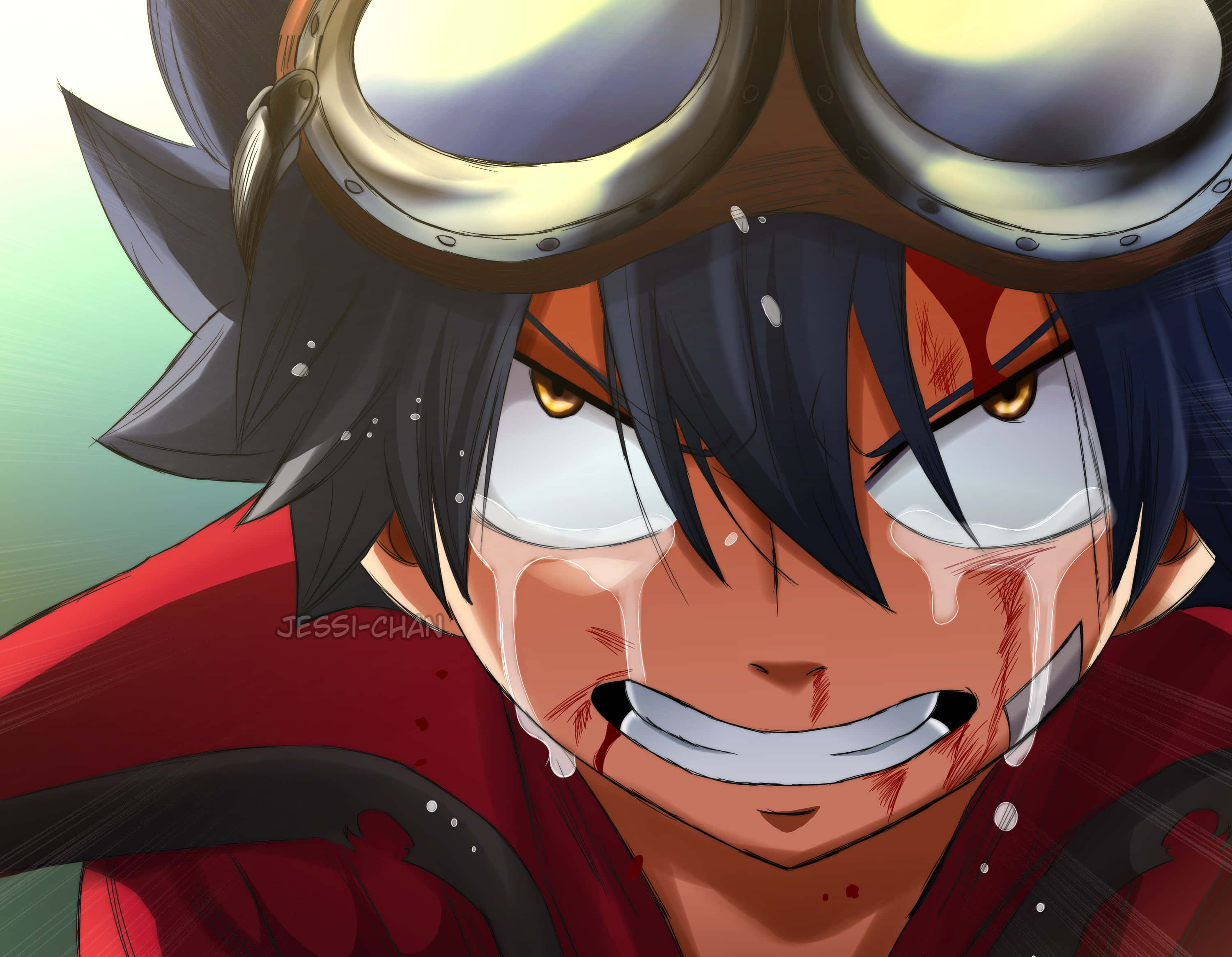 Shiki Granbell, goggles, bloodied face, 2K Desktop Wallpaper