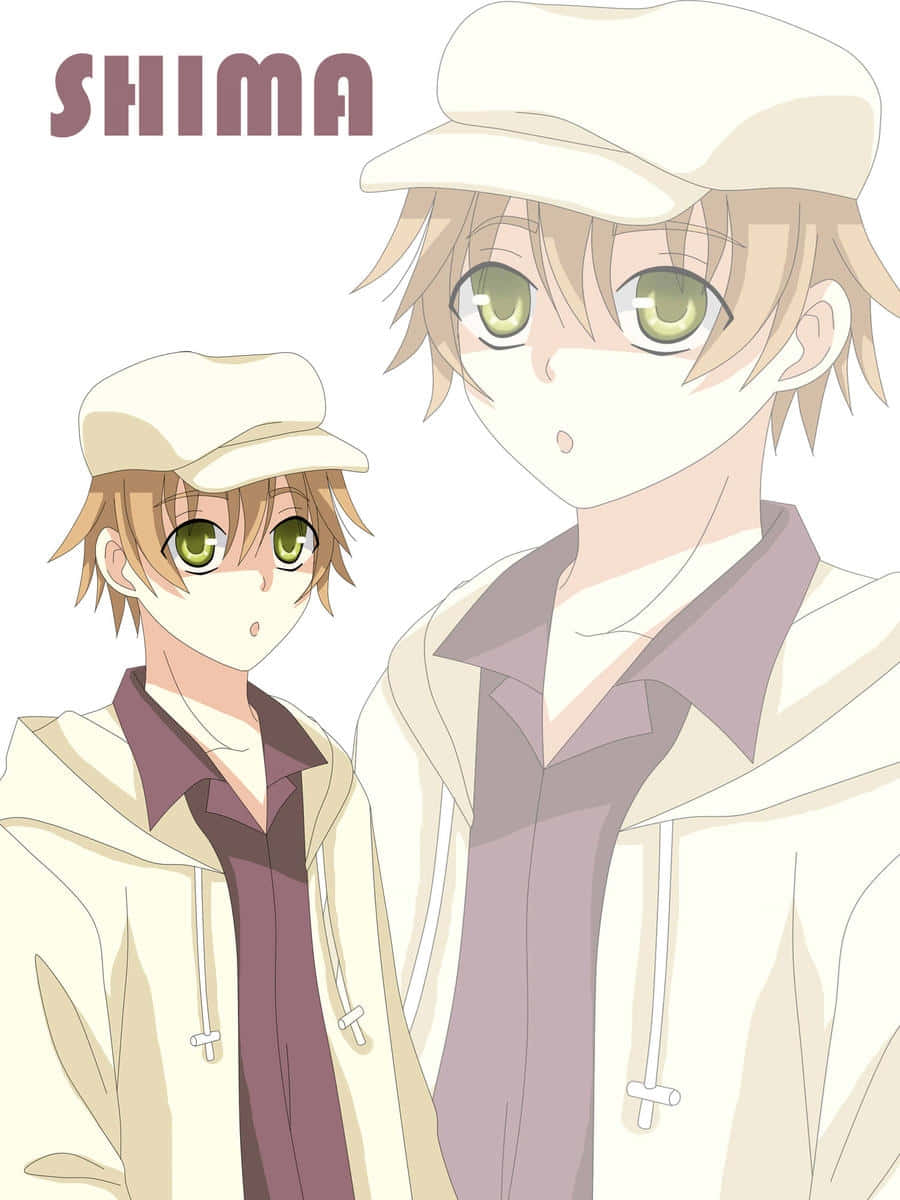 Shima Katsuki, green eyes, beige caps, SD Phone Wallpaper