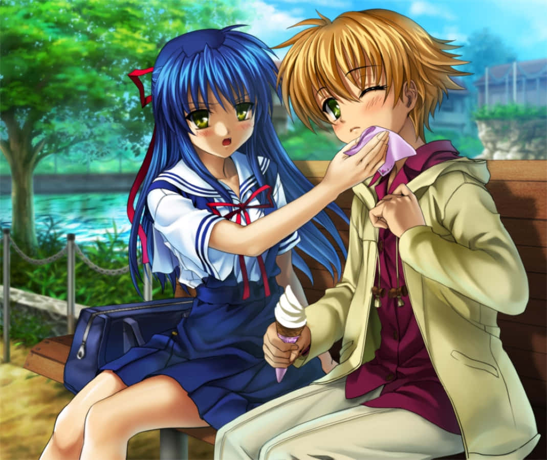 Shima Katsuki, blue-haired anime girl, sailor uniform, SD Desktop Wallpaper