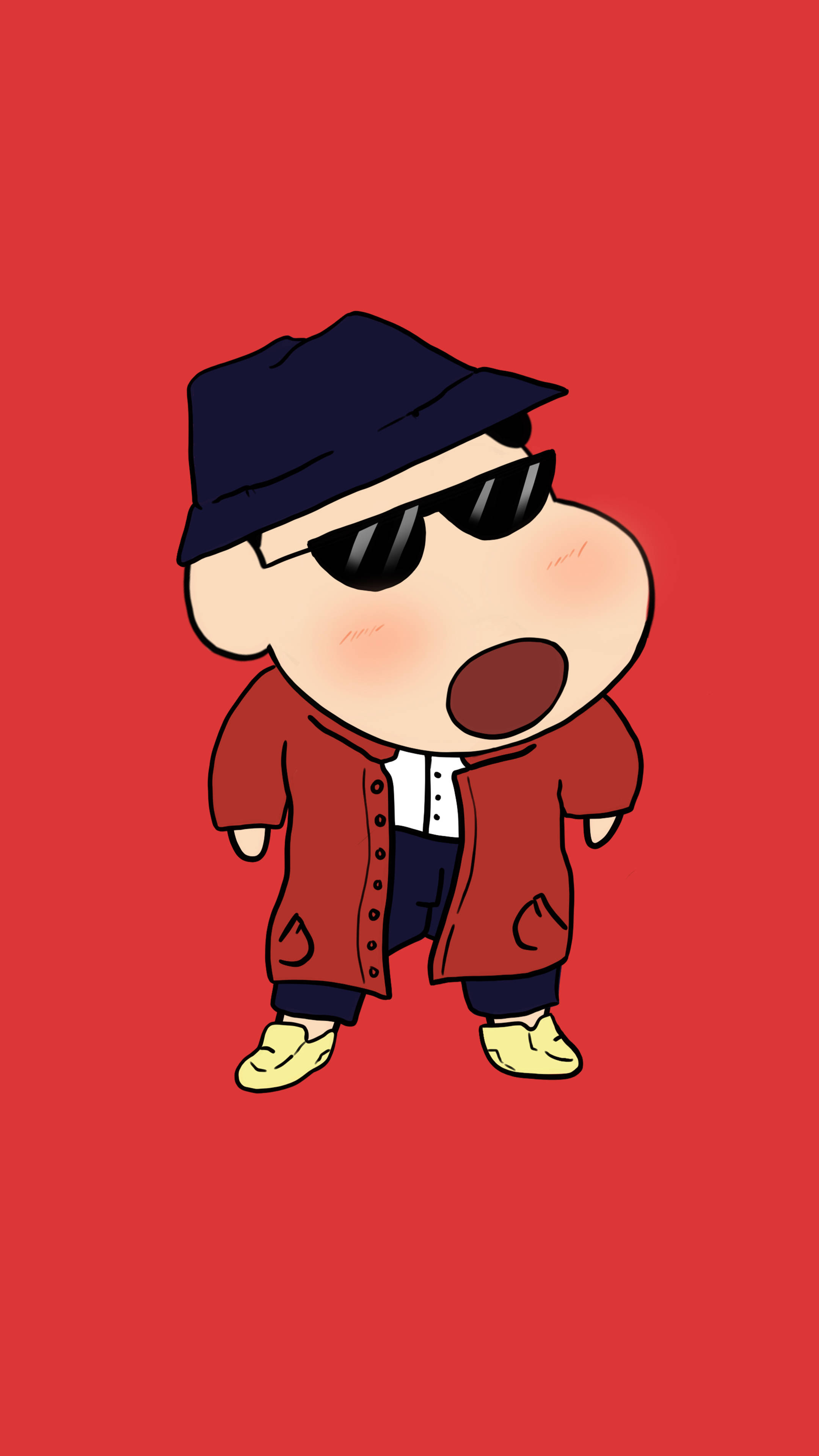 Shin Chan, red coat, black hat, 4K Phone Wallpaper