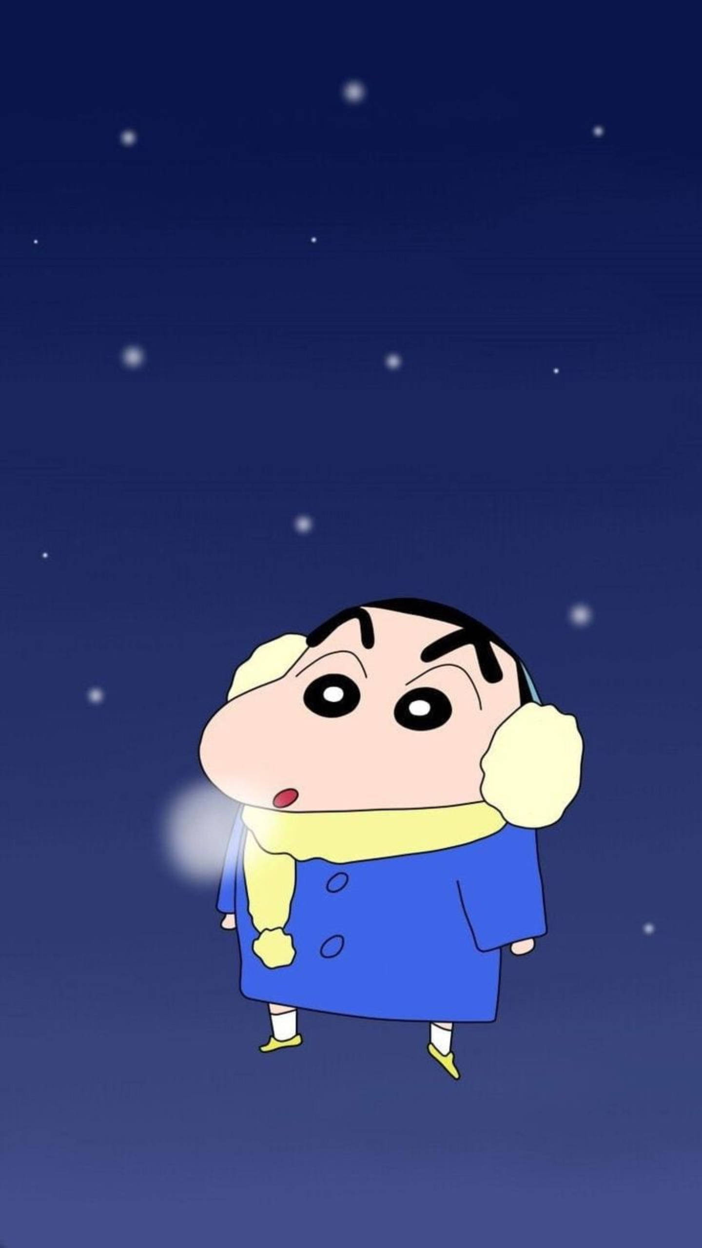 Shin Chan, blue coat, yellow scarf, 2K Phone Wallpaper