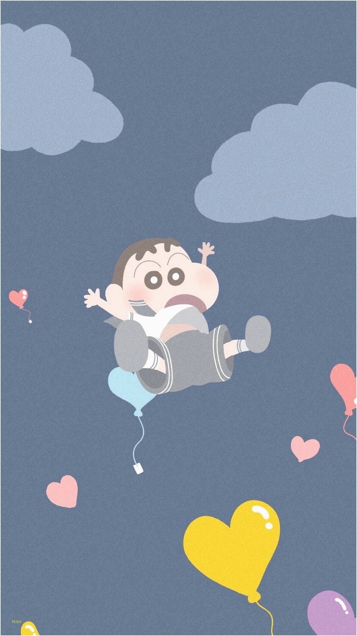 Shin Chan, blue sky, fluffy clouds, Full HD Phone Wallpaper