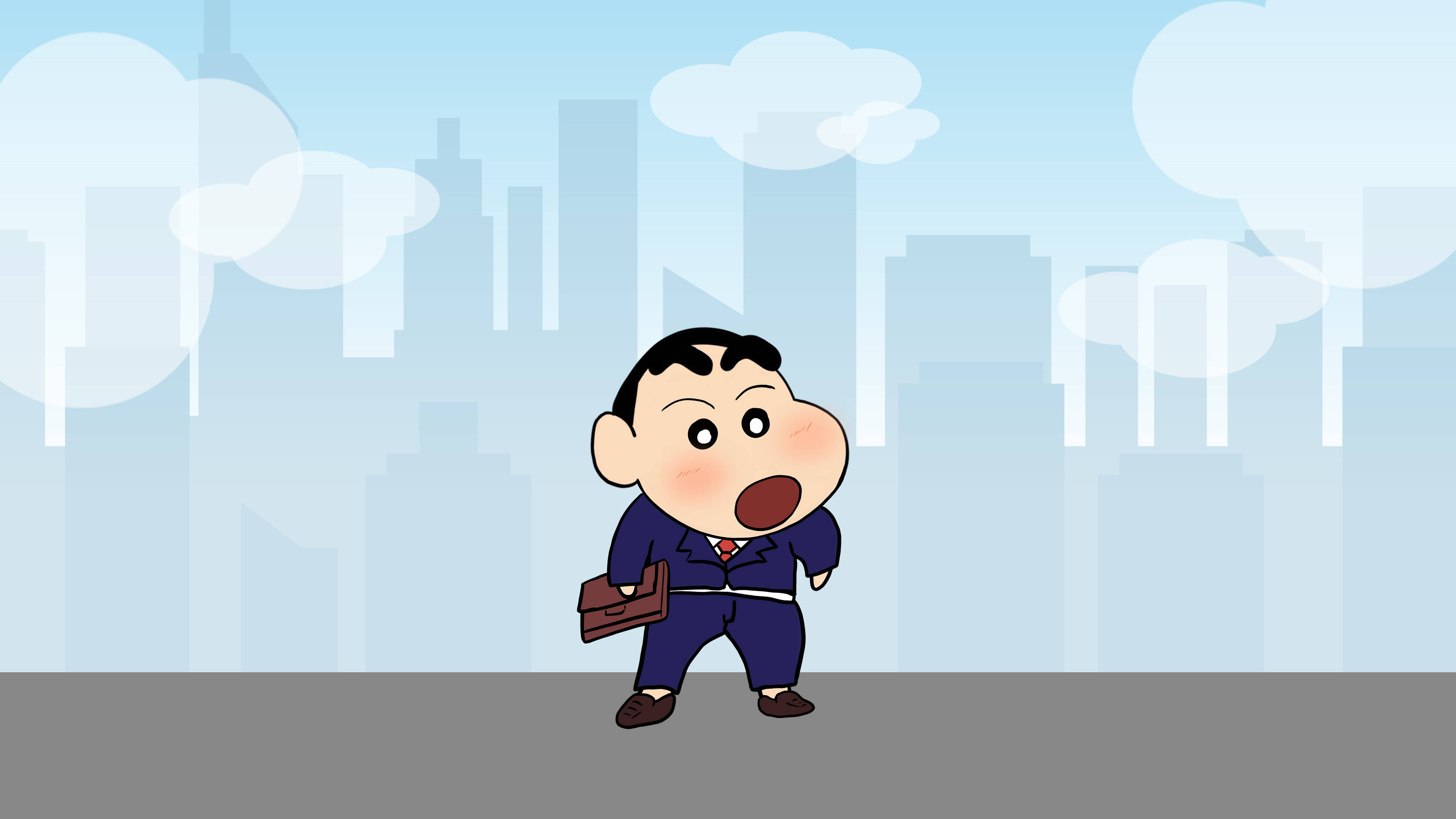 Shin Chan, blue suit, briefcase, 4K Desktop Wallpaper